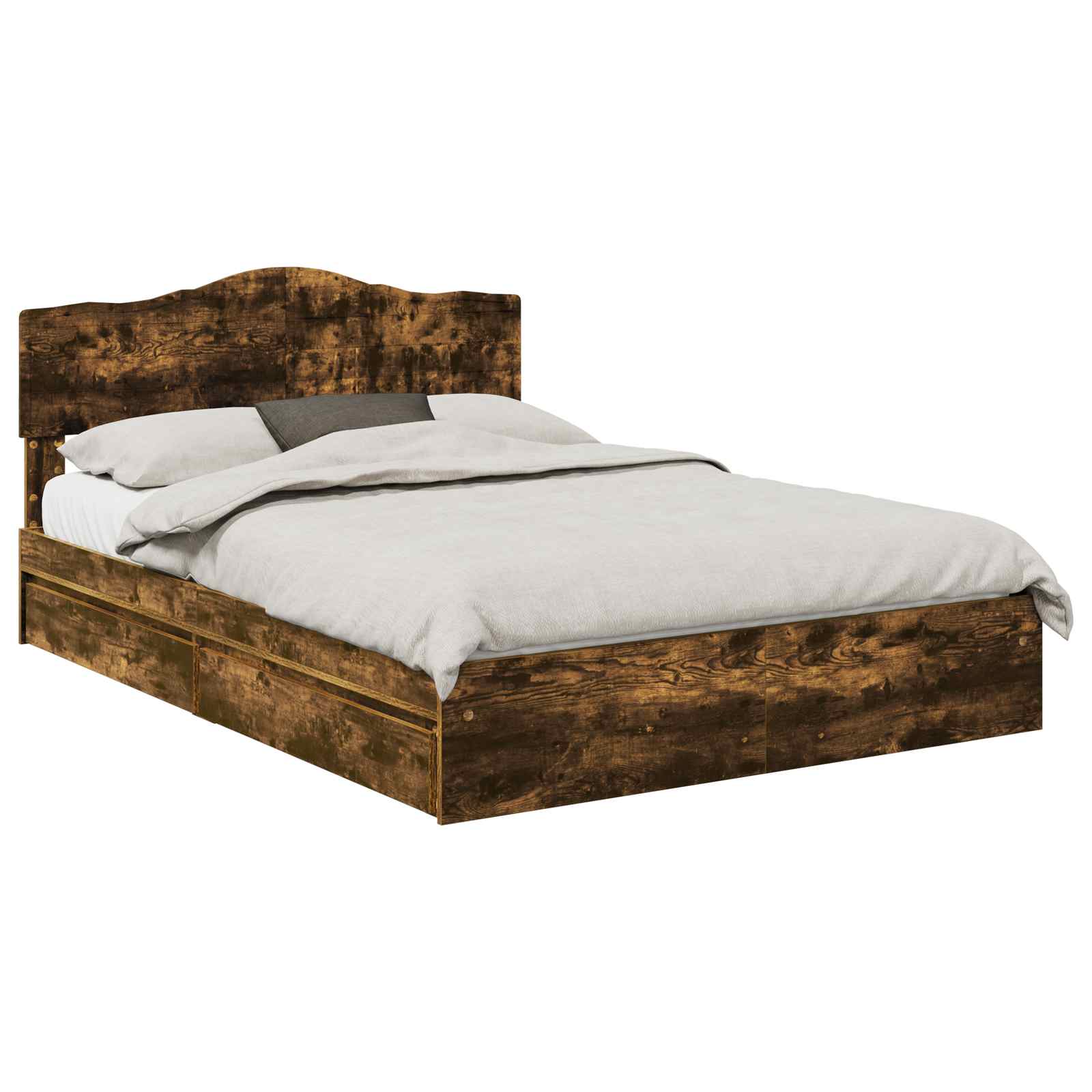 Lit de Rangement Chêne fumé 160 x 200 cm Bois d'ingénierie