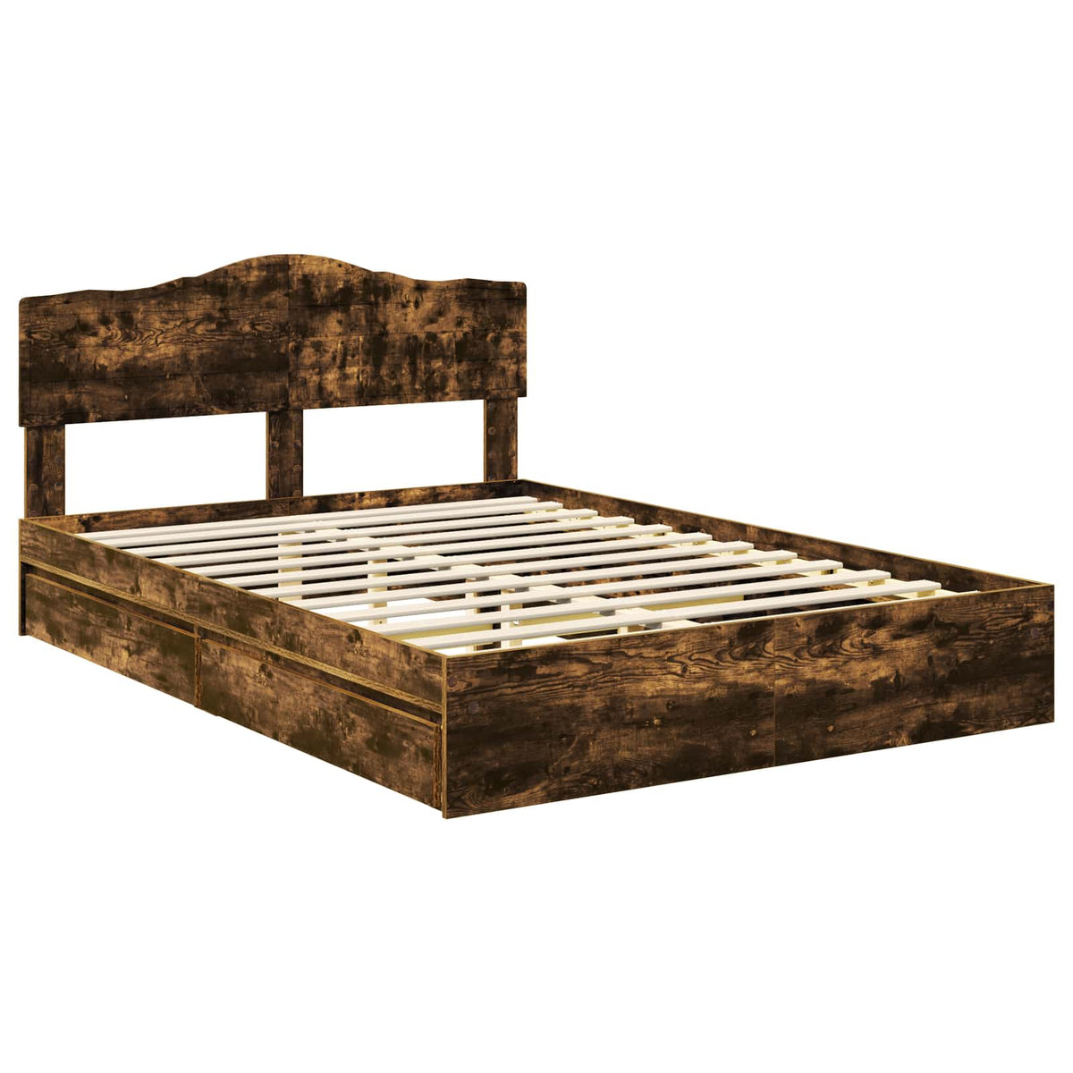 Lit de Rangement Chêne fumé 160 x 200 cm Bois d'ingénierie