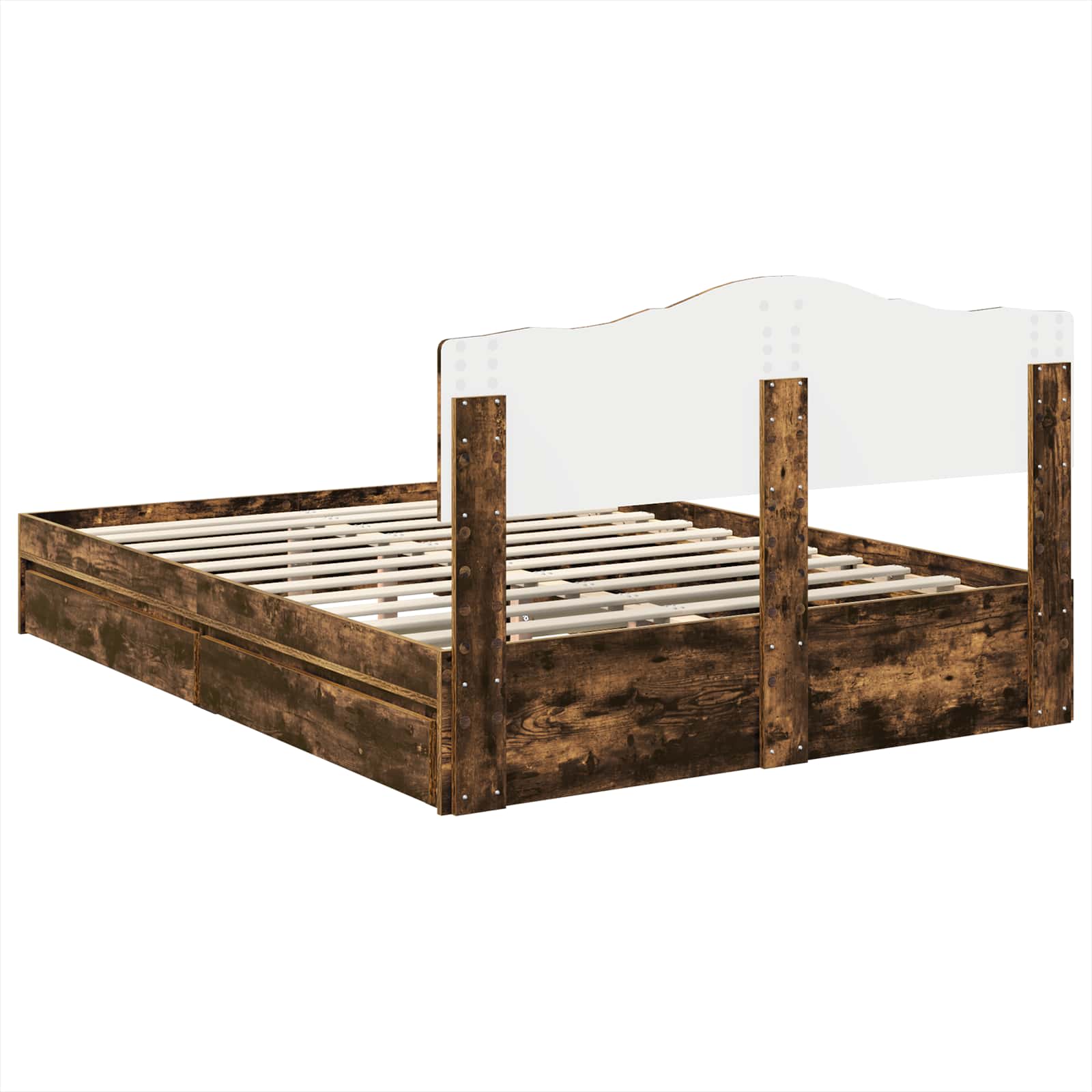 Lit de Rangement Chêne fumé 160 x 200 cm Bois d'ingénierie