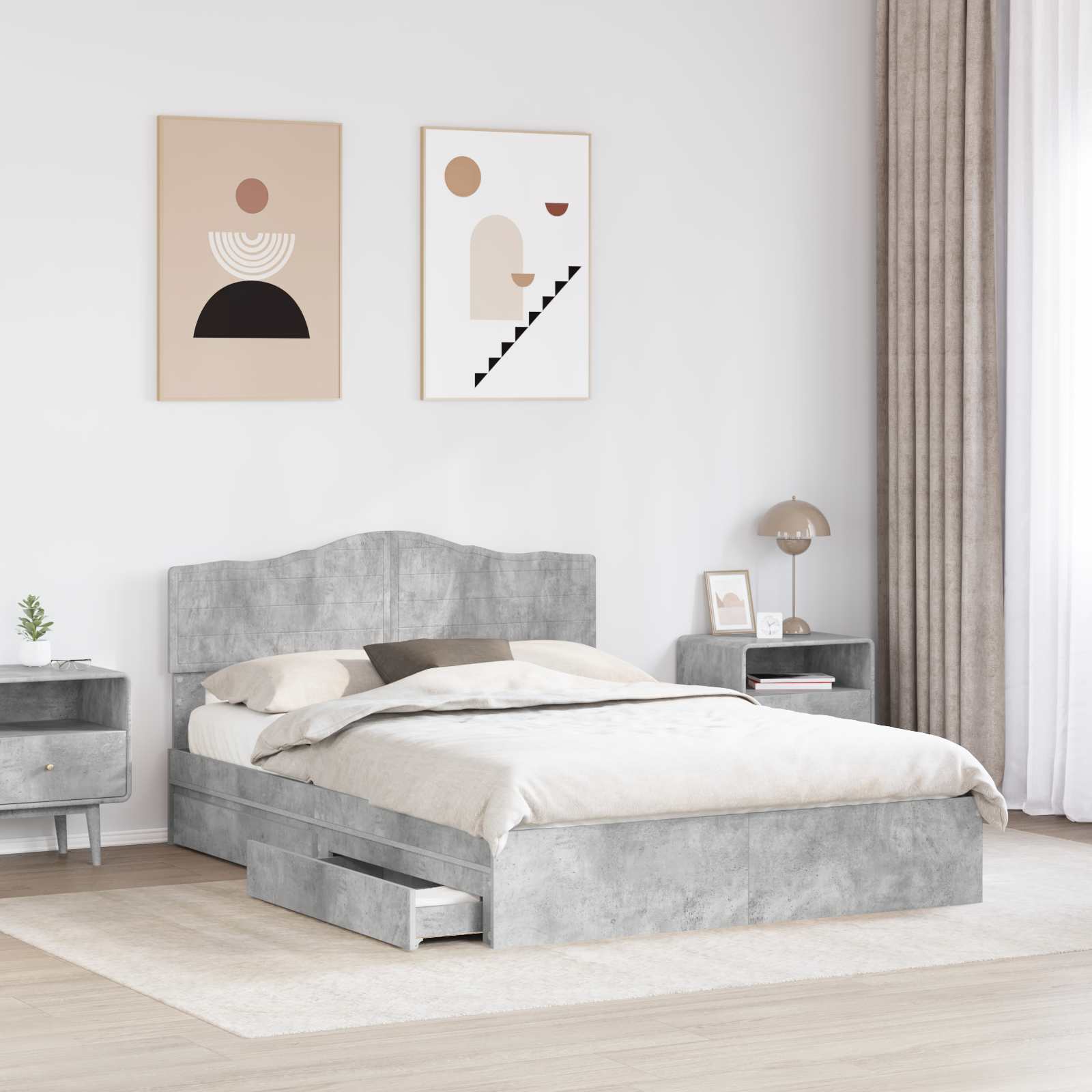 Lit de Rangement Gris béton 150 x 200 cm Bois d'ingénierie - XIOS