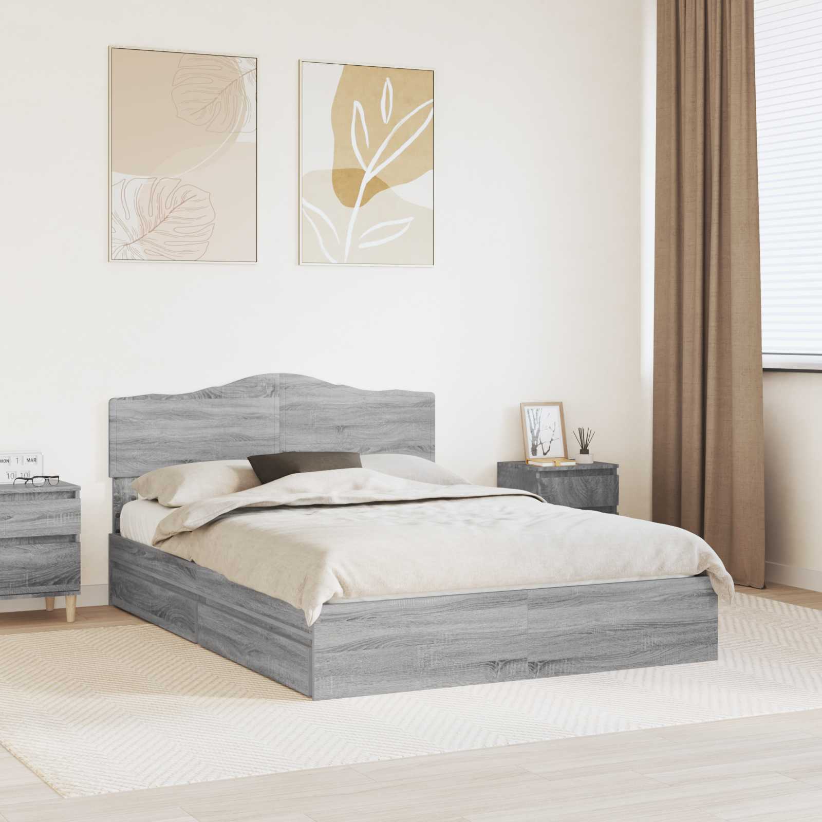 Lit de Rangement Gris Sonoma 140 x 200 cm Bois d'ingénierie - XIOS