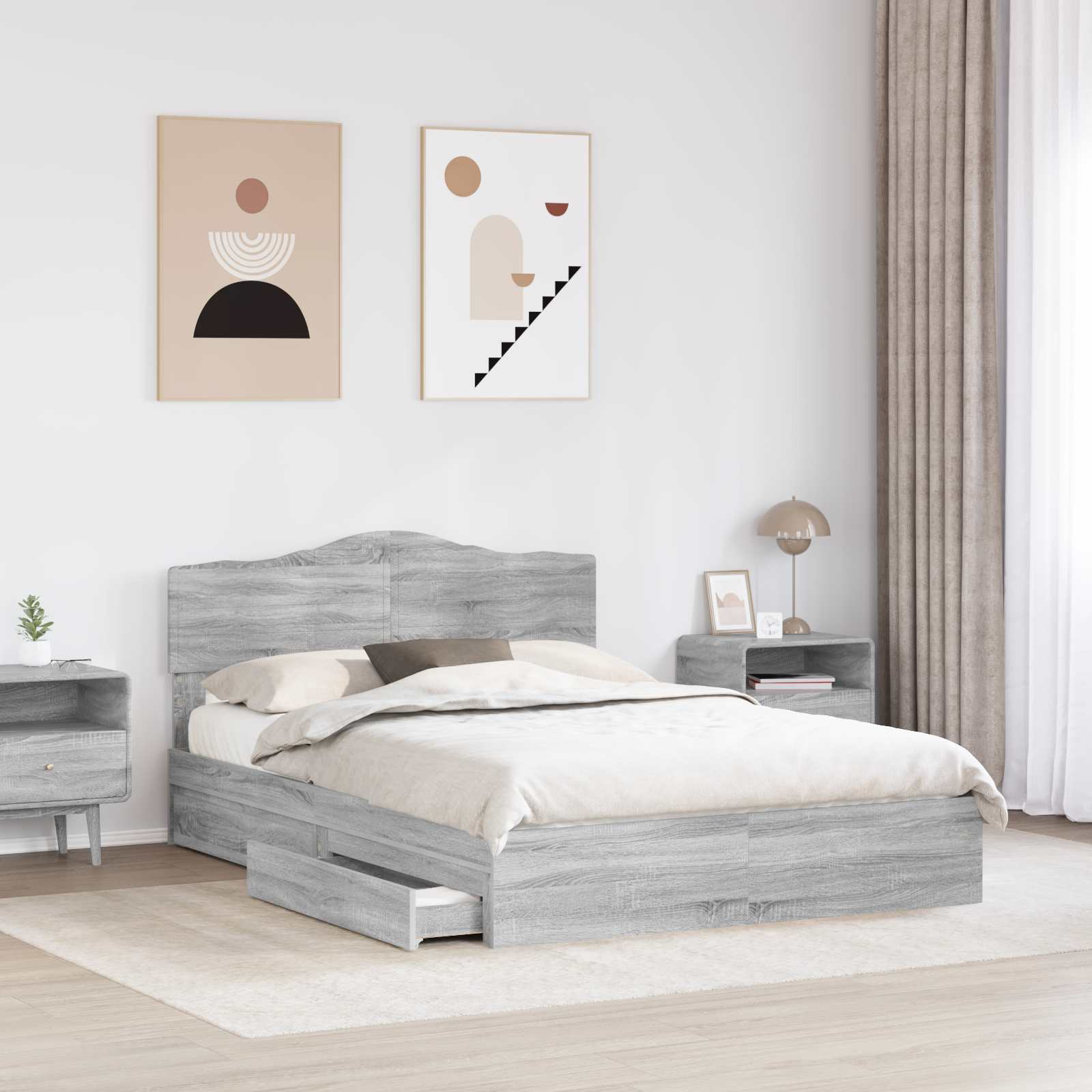 Lit de Rangement Gris Sonoma 140 x 200 cm Bois d'ingénierie - XIOS