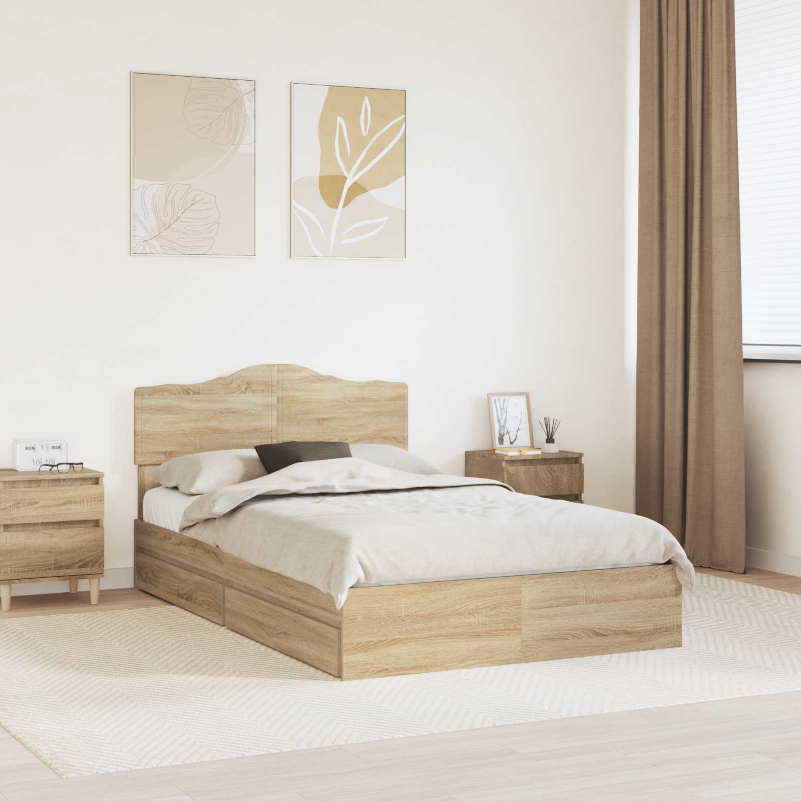 Lit de Rangement Chêne Sonoma 135 x 190 cm Bois d'ingénierie - XIOS