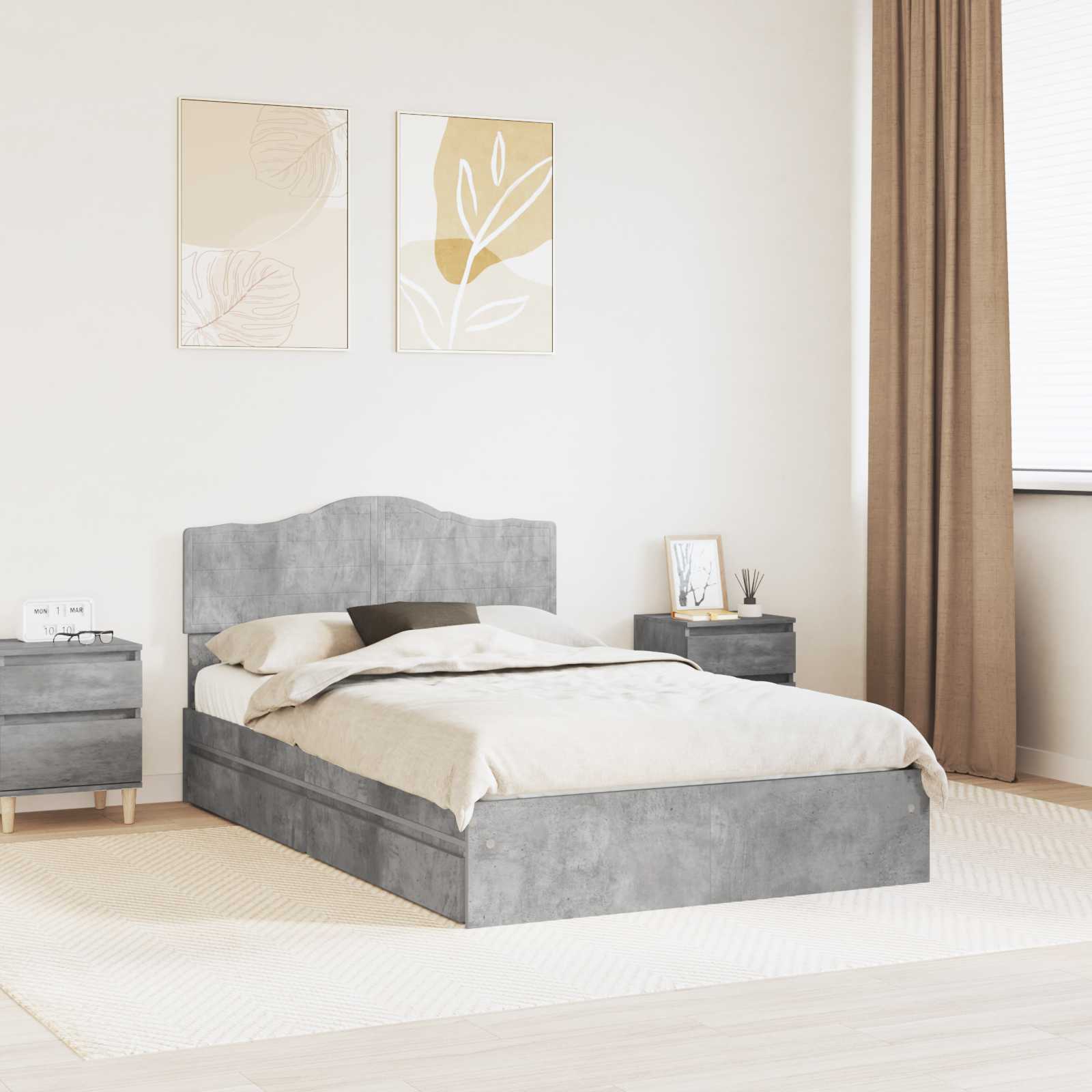 Lit de Rangement Gris béton 135 x 190 cm Bois d'ingénierie - XIOS
