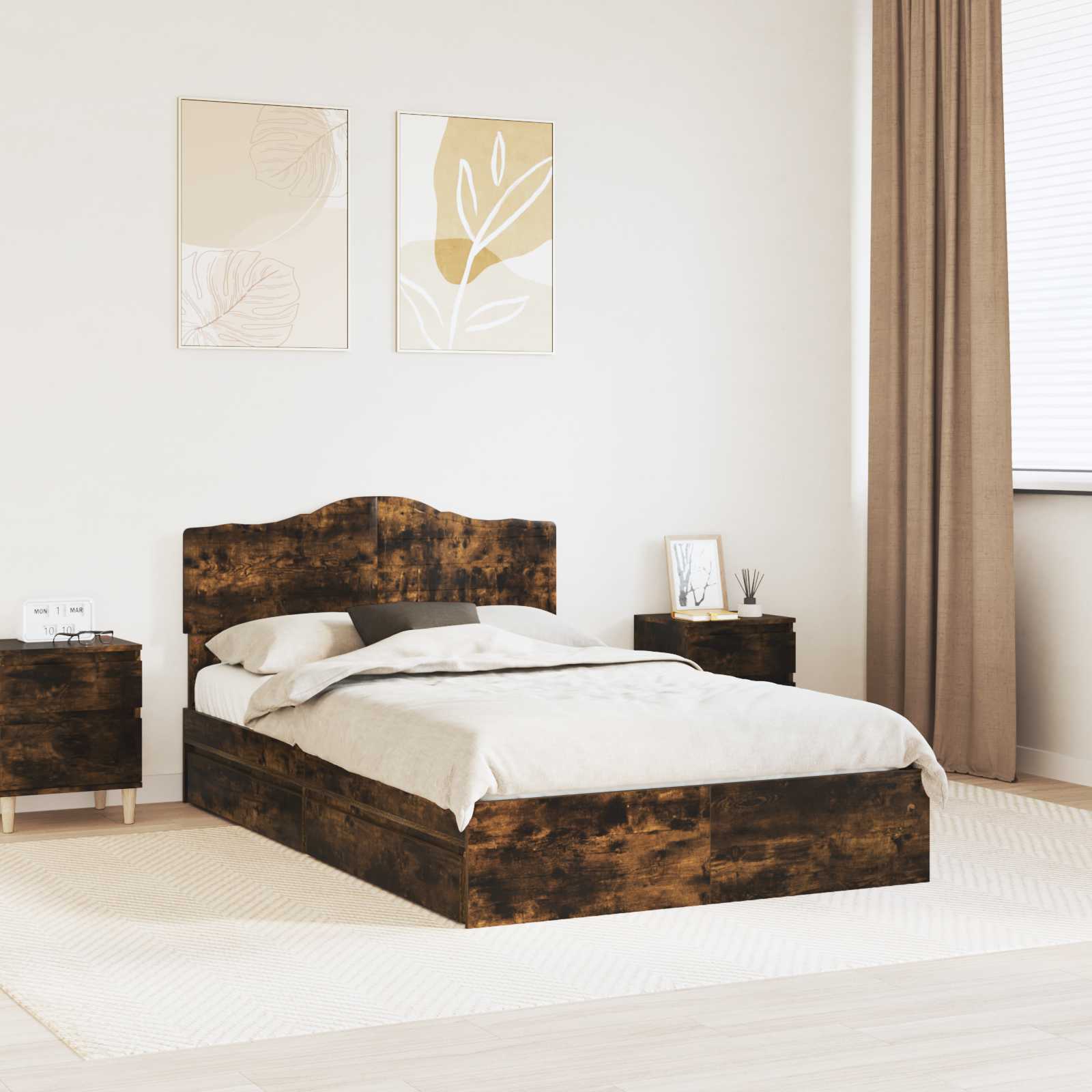Lit de Rangement Chêne fumé 135 x 190 cm Bois d'ingénierie - XIOS