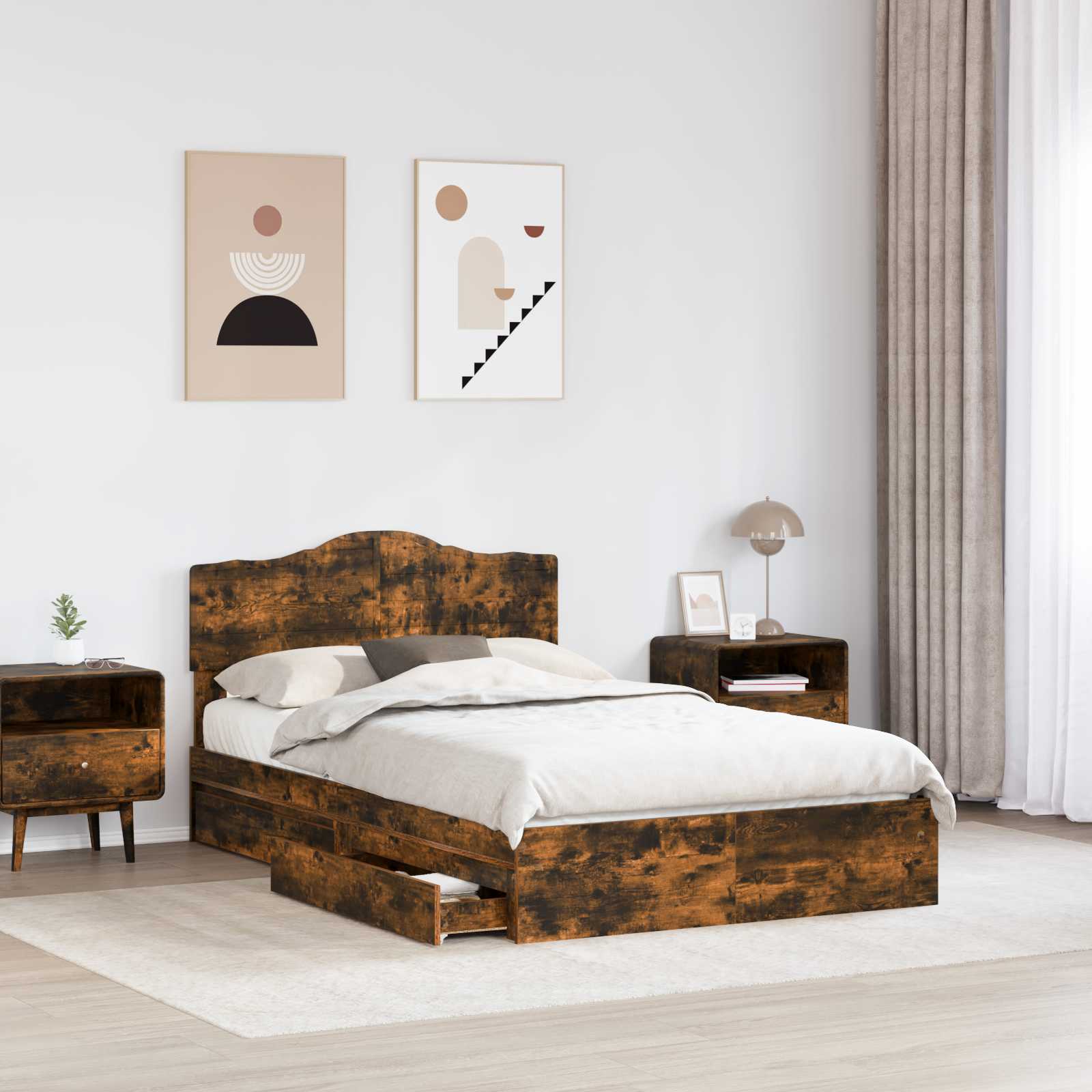 Lit de Rangement Chêne fumé 135 x 190 cm Bois d'ingénierie - XIOS