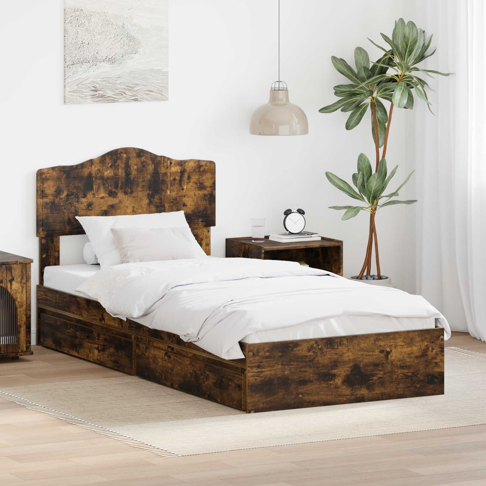 Lit de Rangement Chêne fumé 90 x 200 cm Bois d'ingénierie - XIOS