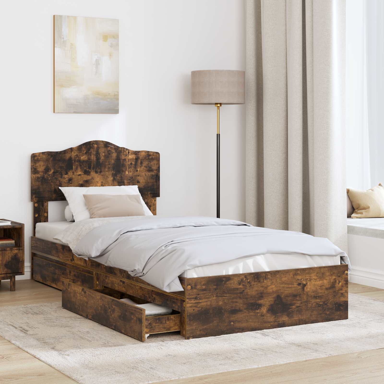 Lit de Rangement Chêne fumé 90 x 200 cm Bois d'ingénierie - XIOS