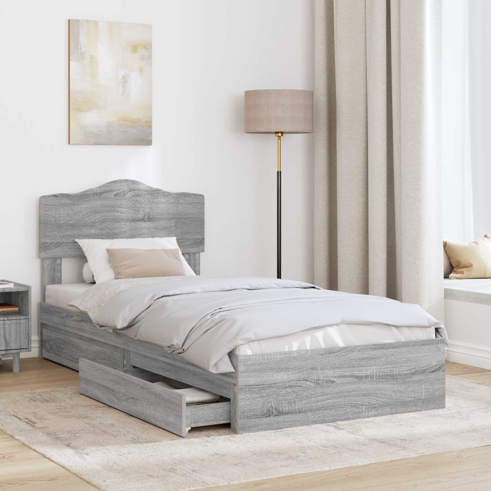 Lit de Rangement Gris Sonoma 90 x 200 cm Bois d'ingénierie - XIOS