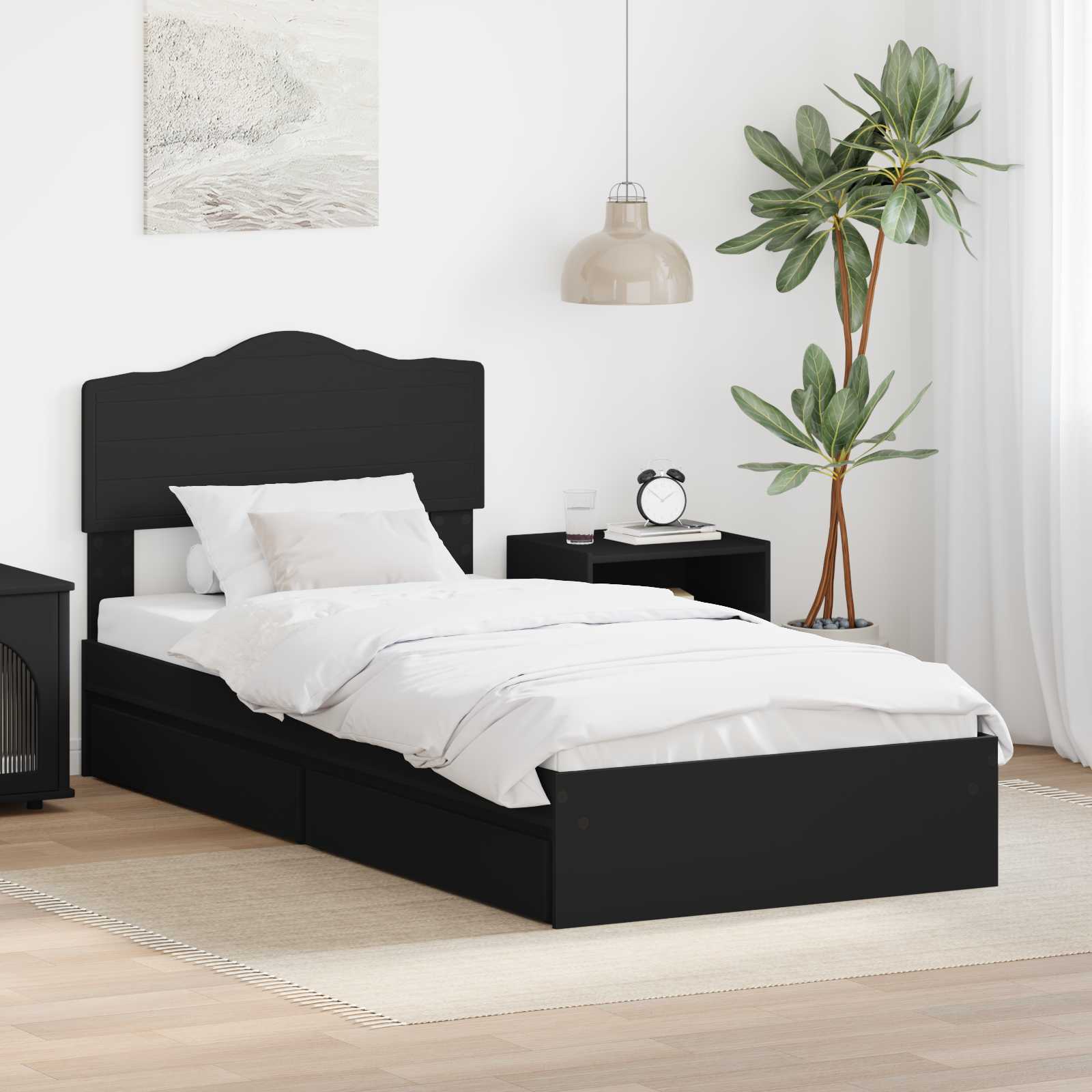 Lit de Rangement avec tiroir Noir 90 x 190 cm Bois d'ingénierie - XIOS