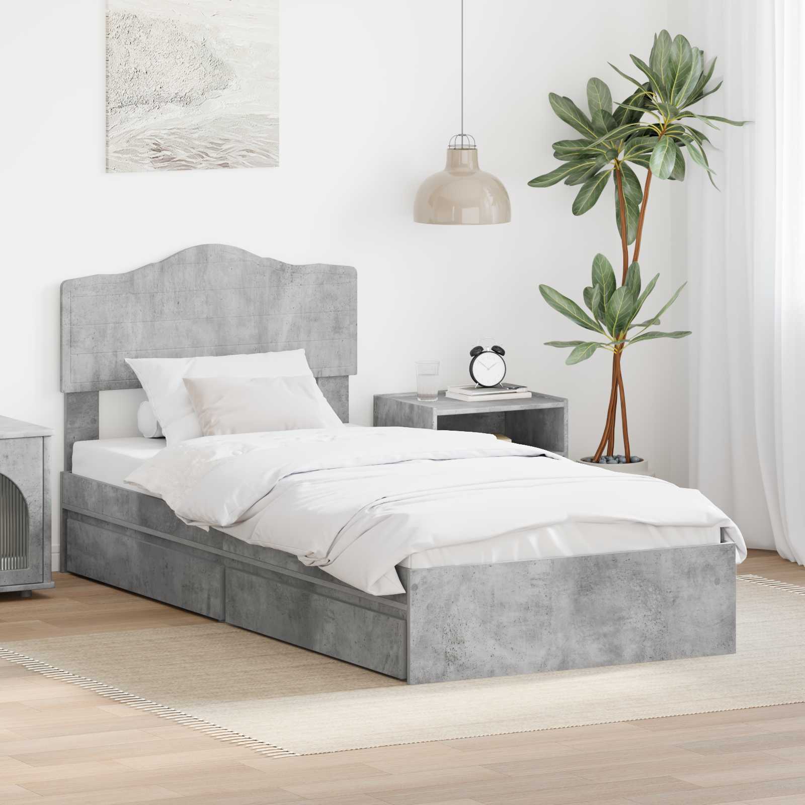 Lit de Rangement Gris béton 90 x 190 cm Bois d'ingénierie - XIOS