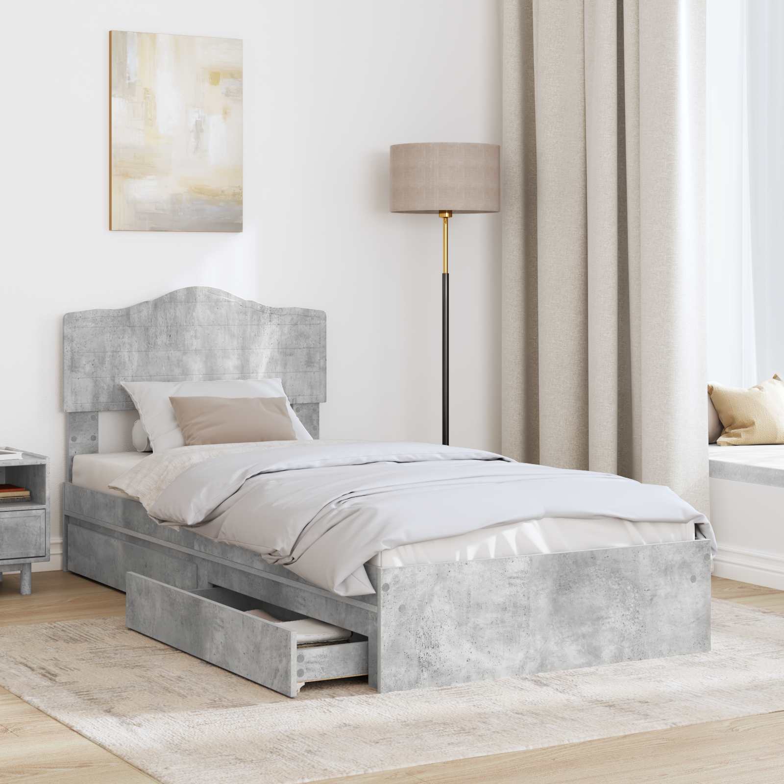 Lit de Rangement Gris béton 90 x 190 cm Bois d'ingénierie - XIOS