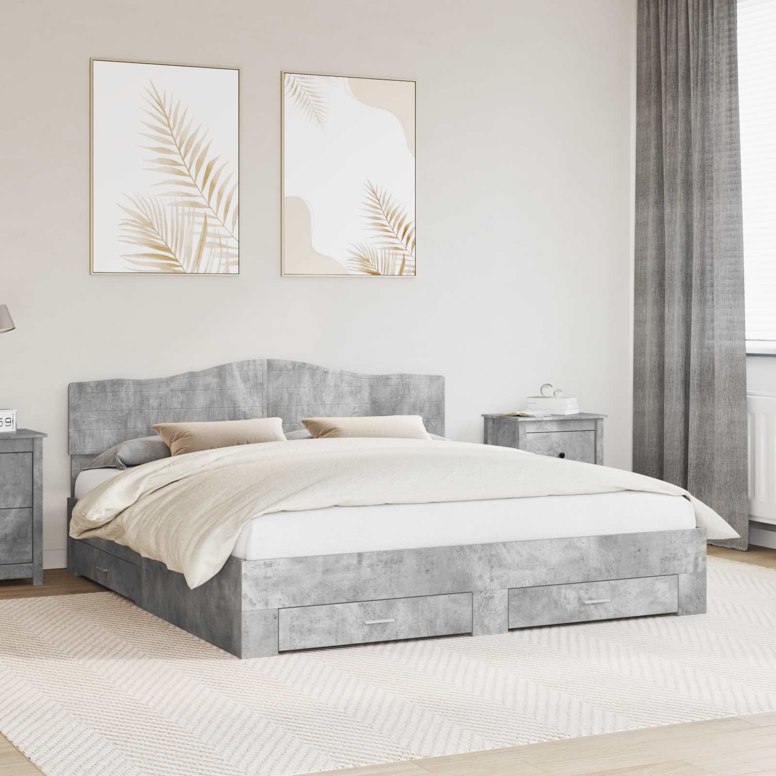 Cadre de lit Gris béton 200 x 200 cm Bois d'ingénierie - XIOS