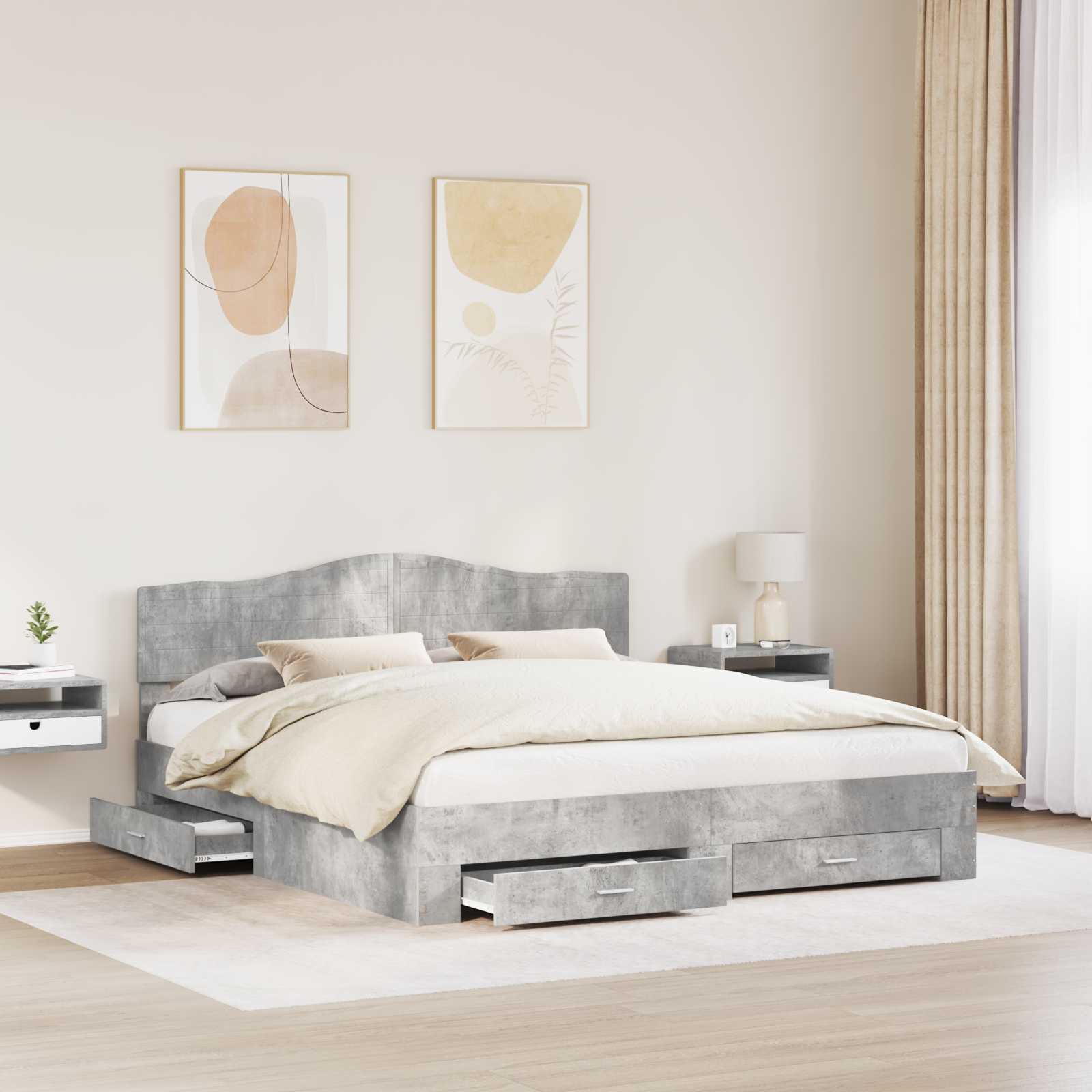 Cadre de lit Gris béton 200 x 200 cm Bois d'ingénierie - XIOS