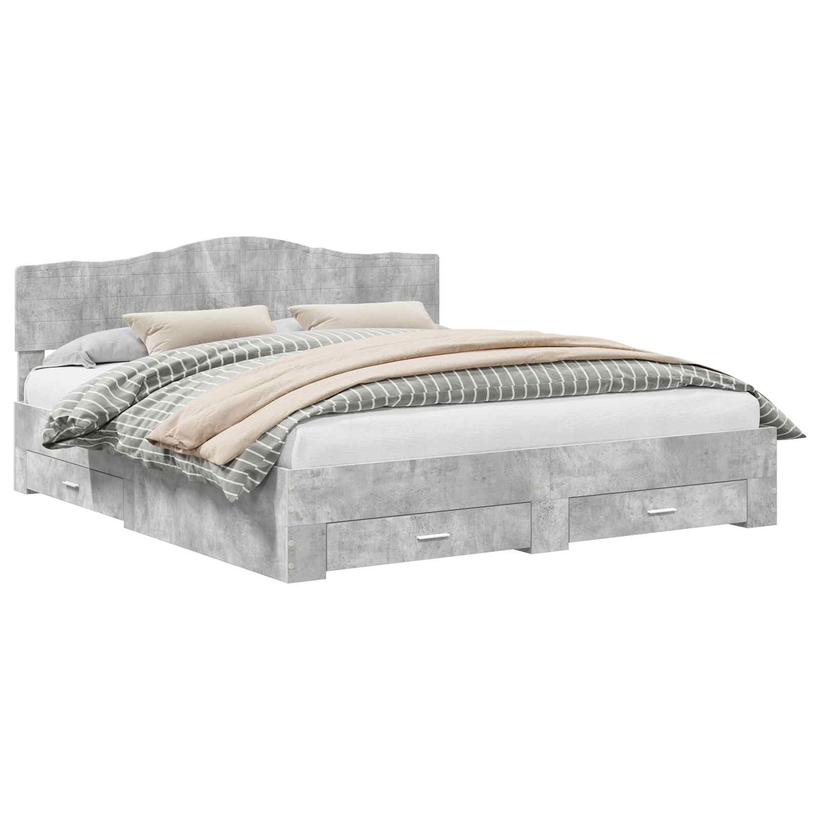 Cadre de lit Gris béton 200 x 200 cm Bois d'ingénierie - XIOS