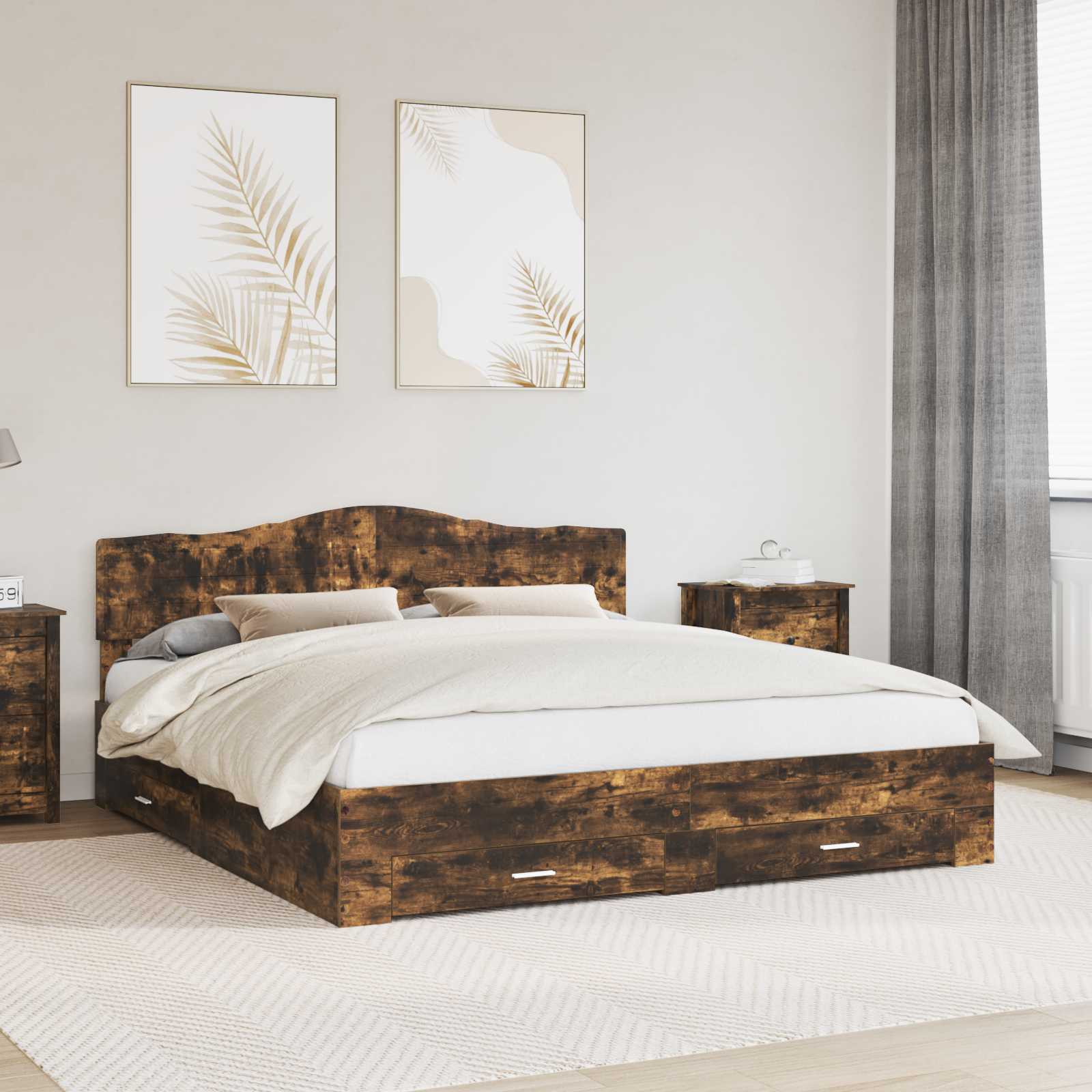 Cadre de lit Chêne fumé 200 x 200 cm Bois d'ingénierie - XIOS
