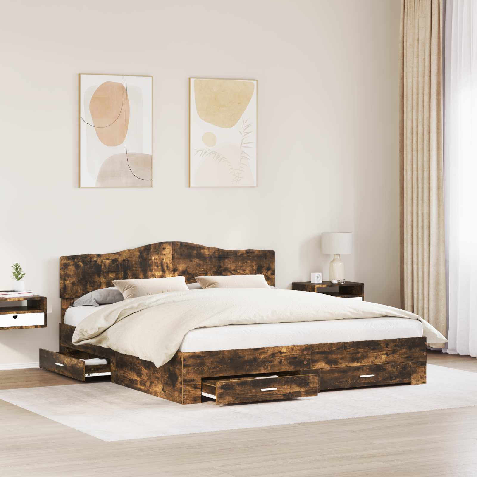 Cadre de lit Chêne fumé 200 x 200 cm Bois d'ingénierie - XIOS