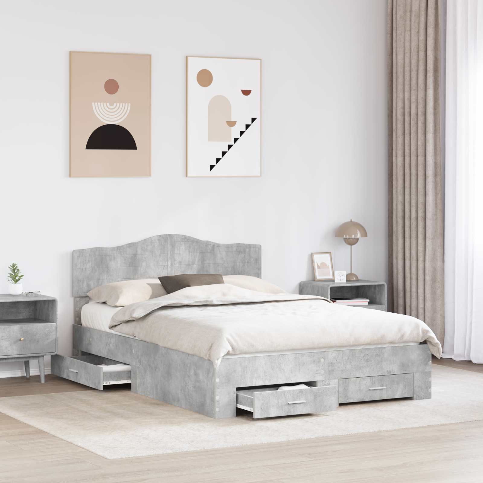 Cadre de lit Gris béton 140 x 190 cm Bois d'ingénierie - XIOS