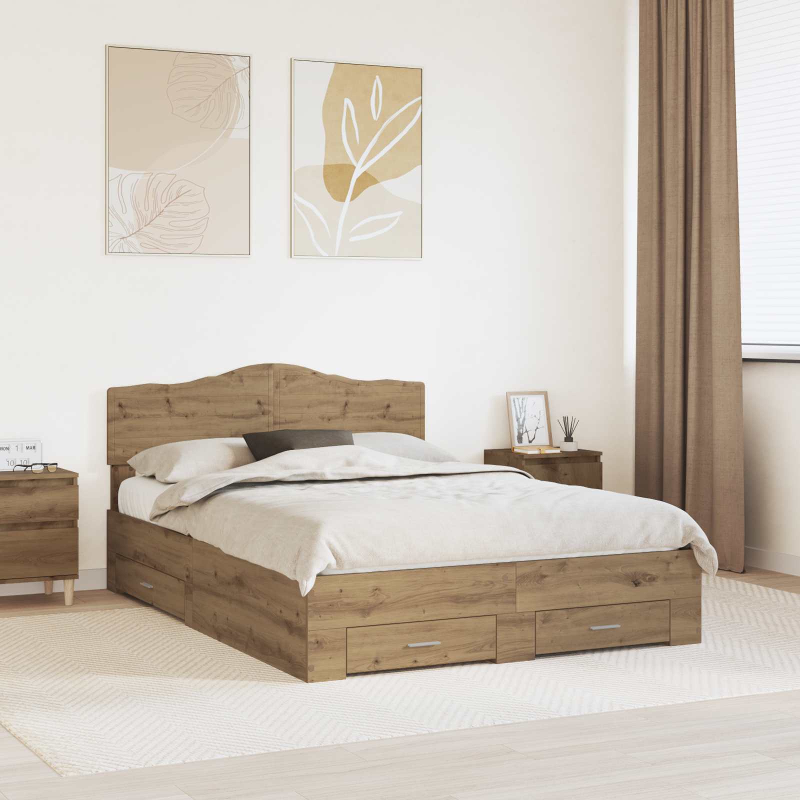 Cadre de lit Chêne artisanal 140 x 190 cm Bois d'ingénierie - XIOS