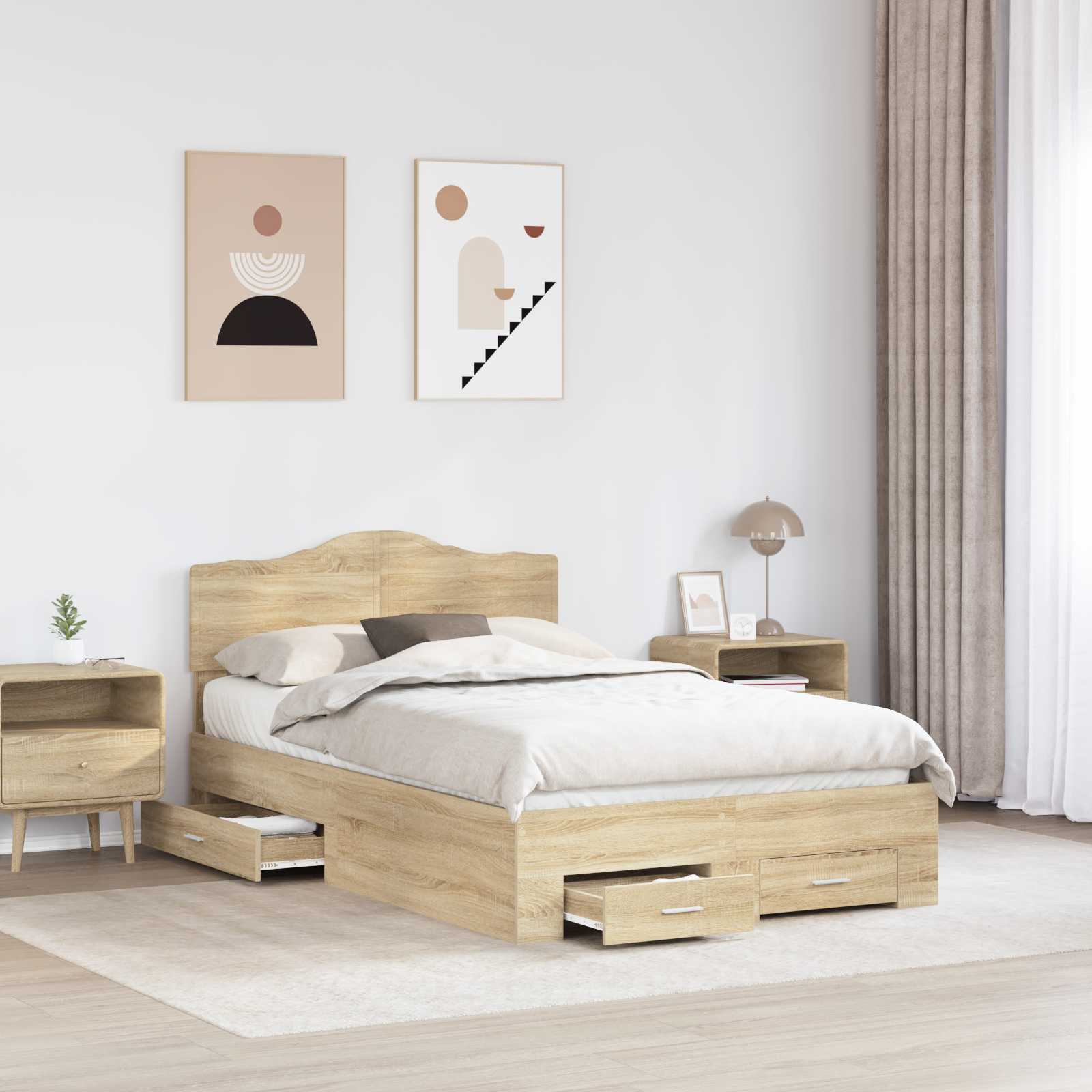 Cadre de lit Chêne Sonoma 135 x 190 cm Bois d'ingénierie - XIOS