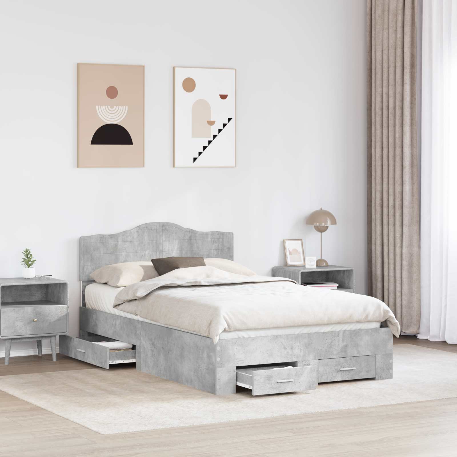 Cadre de lit Gris béton 135 x 190 cm Bois d'ingénierie - XIOS