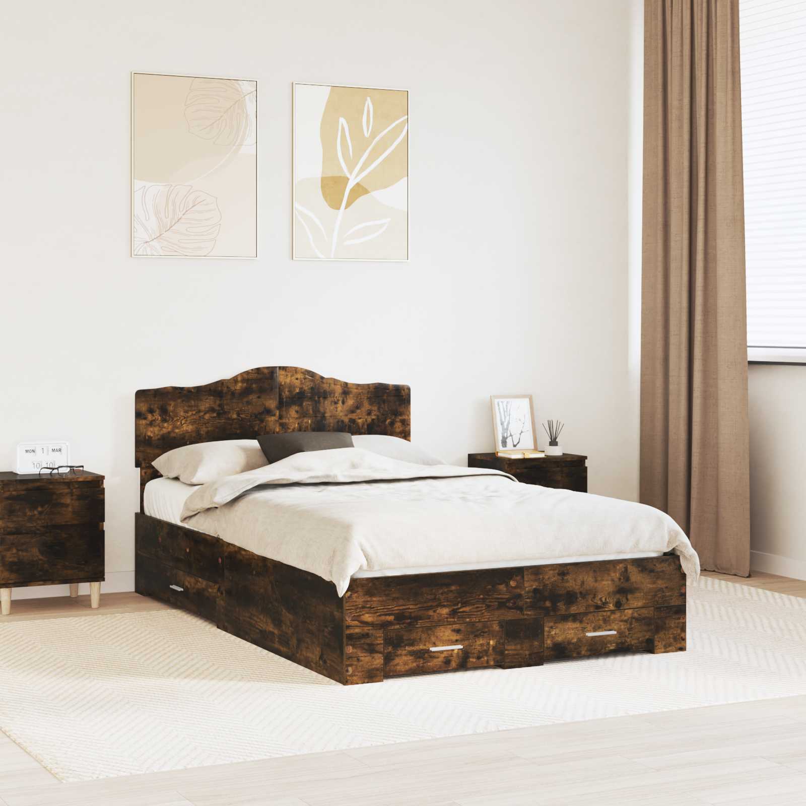 Cadre de lit Chêne fumé 135 x 190 cm Bois d'ingénierie - XIOS