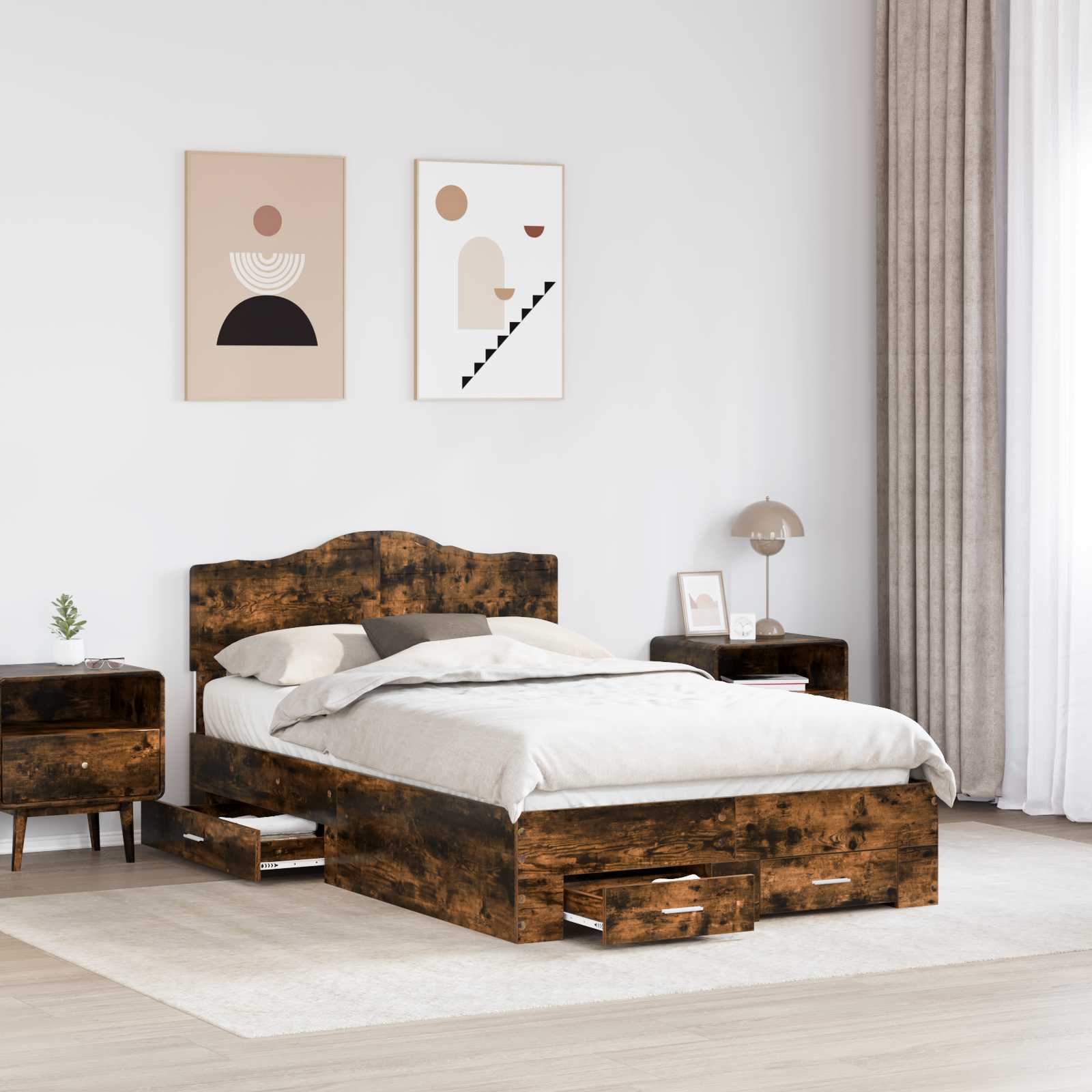 Cadre de lit Chêne fumé 135 x 190 cm Bois d'ingénierie - XIOS