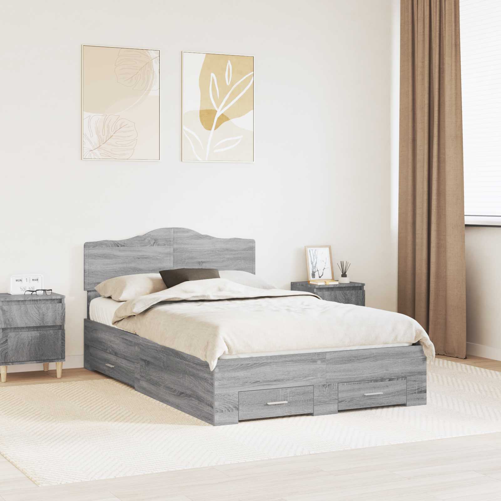 Cadre de lit Gris Sonoma 135 x 190 cm Bois d'ingénierie - XIOS