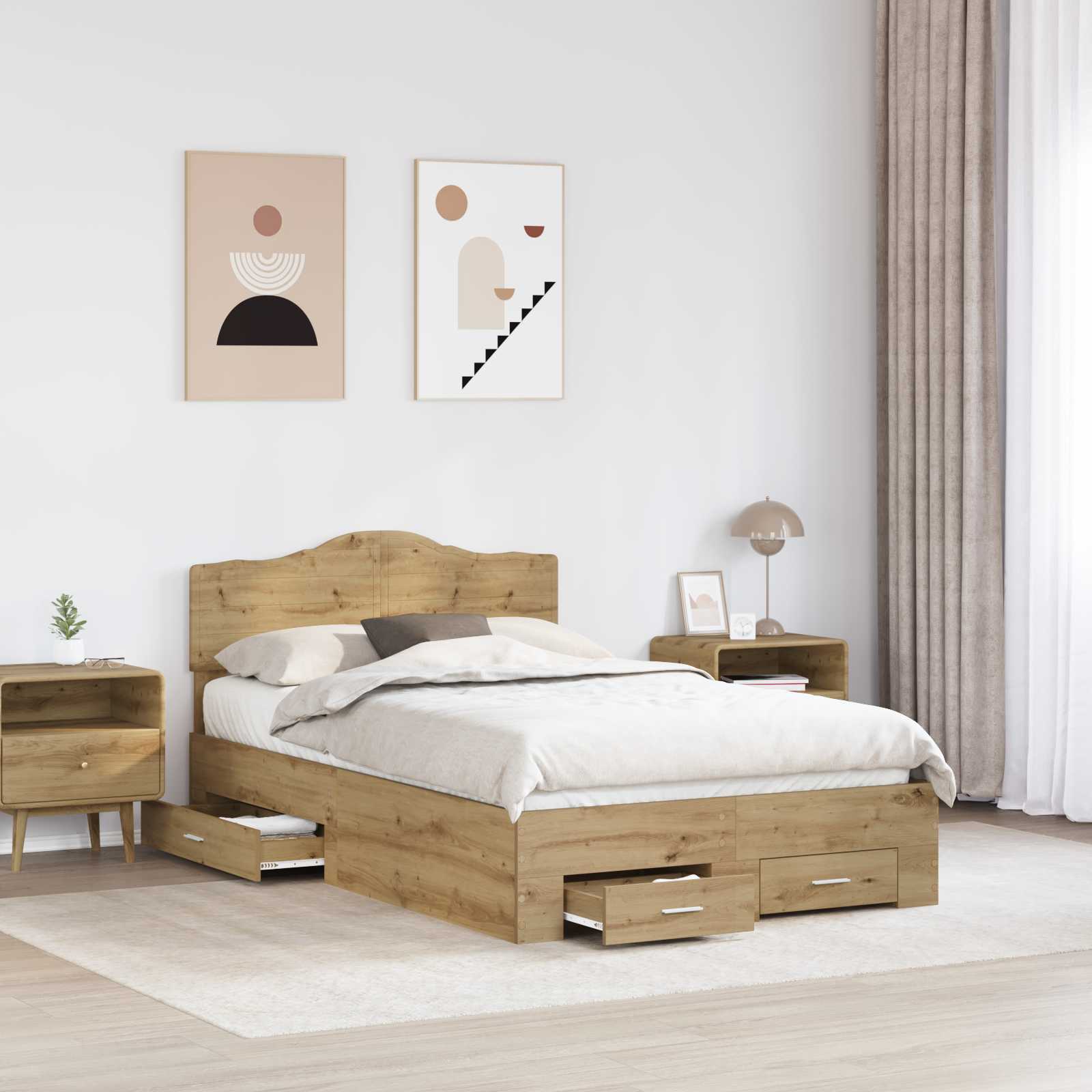 Cadre de lit Chêne artisanal 120 x 190 cm Bois d'ingénierie - XIOS