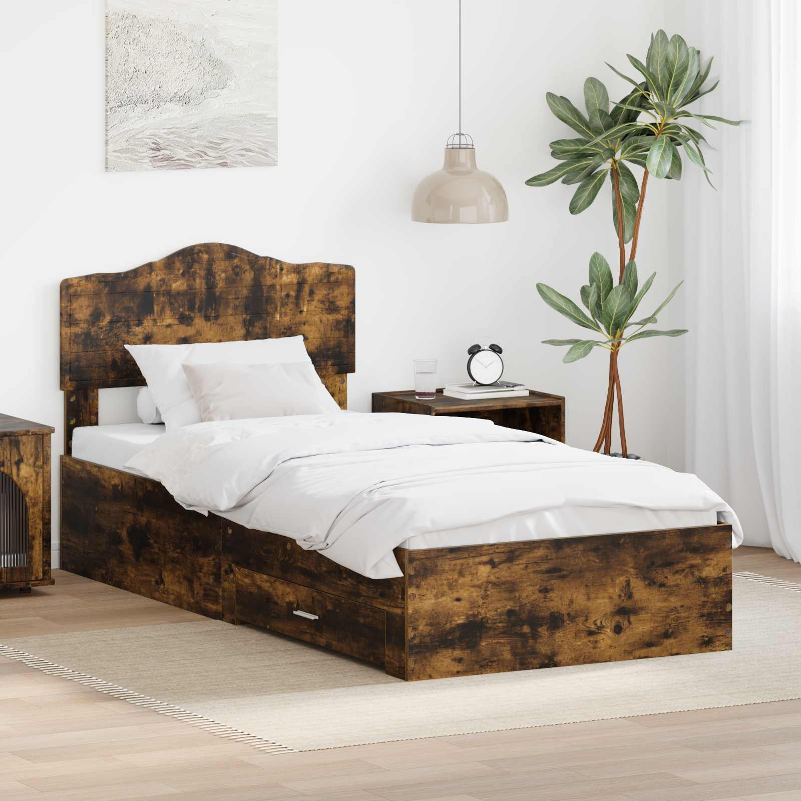 Cadre de lit Chêne fumé 100 x 200 cm Bois d'ingénierie - XIOS