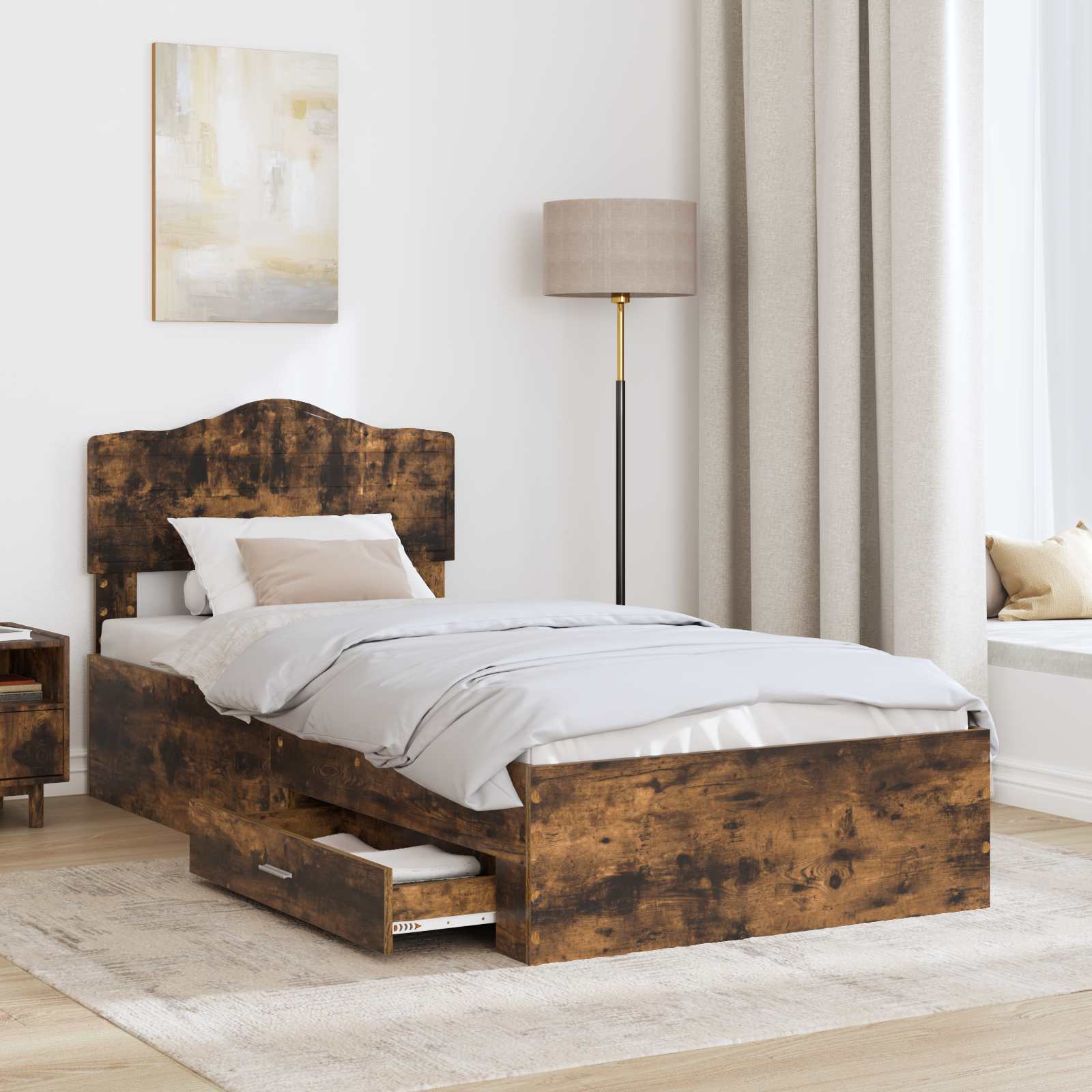 Cadre de lit Chêne fumé 100 x 200 cm Bois d'ingénierie - XIOS