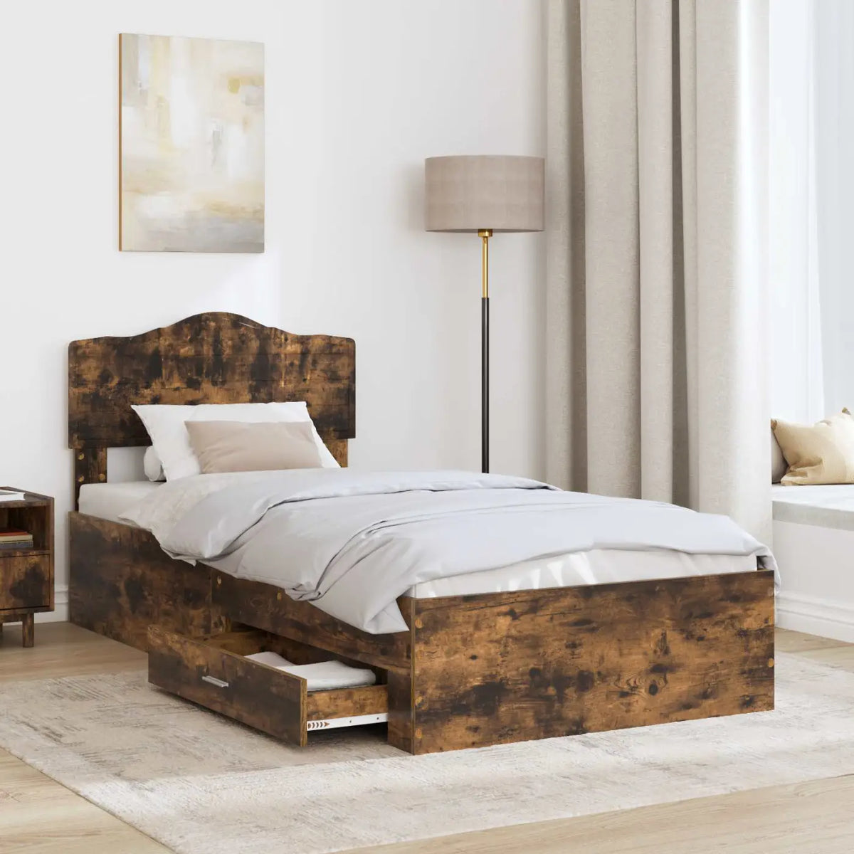 Cadre de lit Chêne fumé 100 x 200 cm Bois d’ingénierie - XIOS