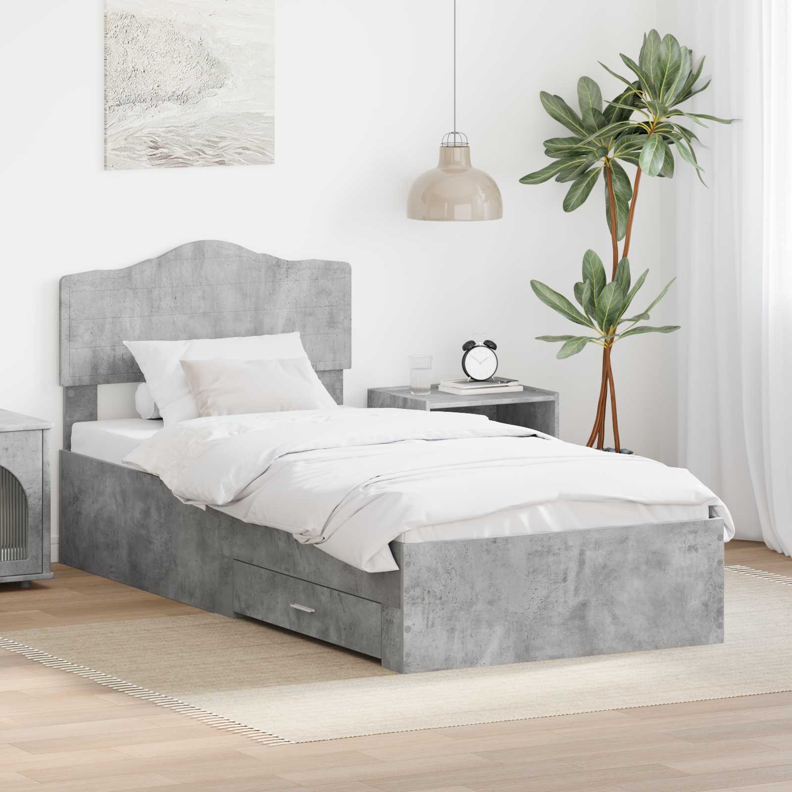 Cadre de lit Gris béton 90 x 190 cm Bois d'ingénierie - XIOS