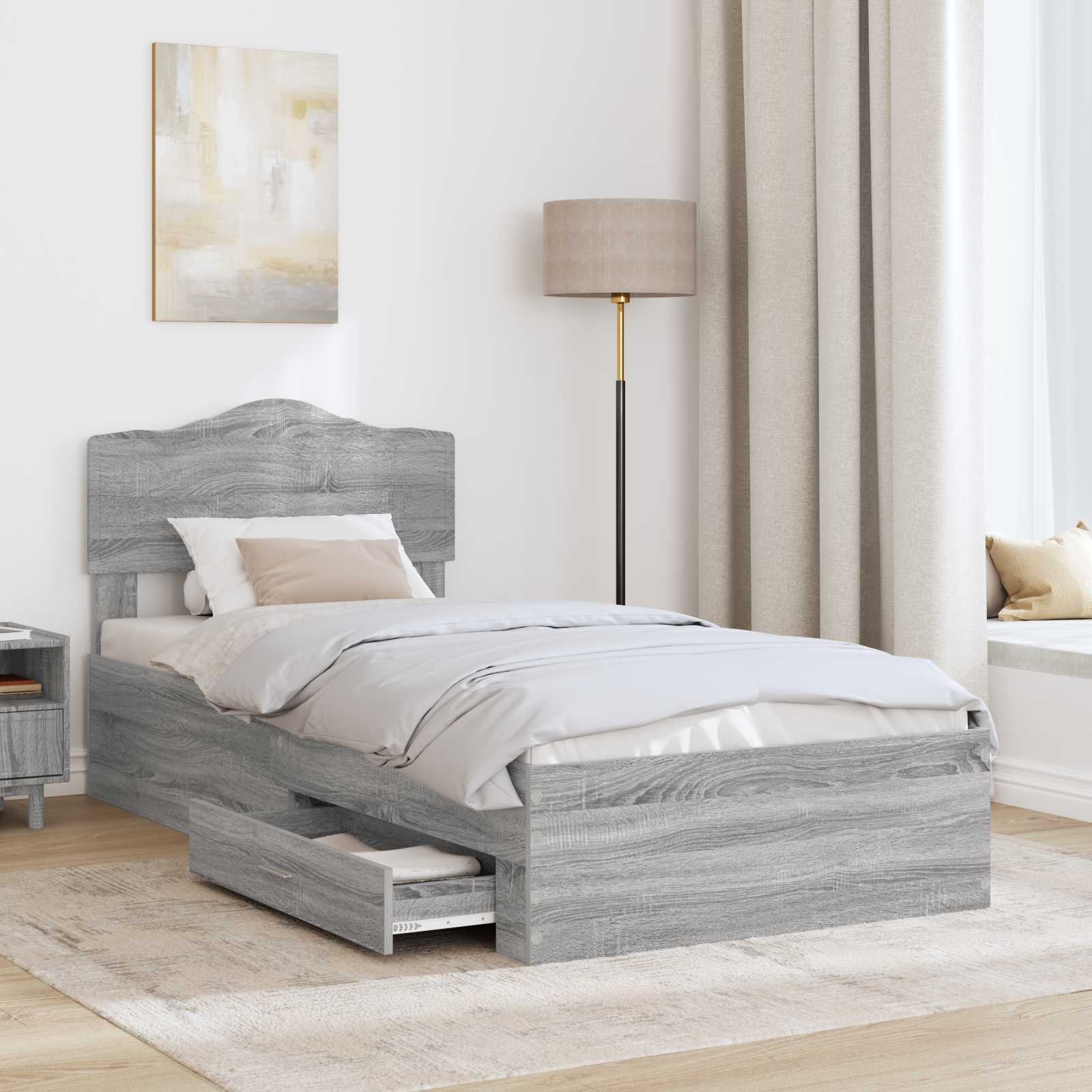 Cadre de lit Gris Sonoma 75 x 190 cm Bois d'ingénierie - XIOS