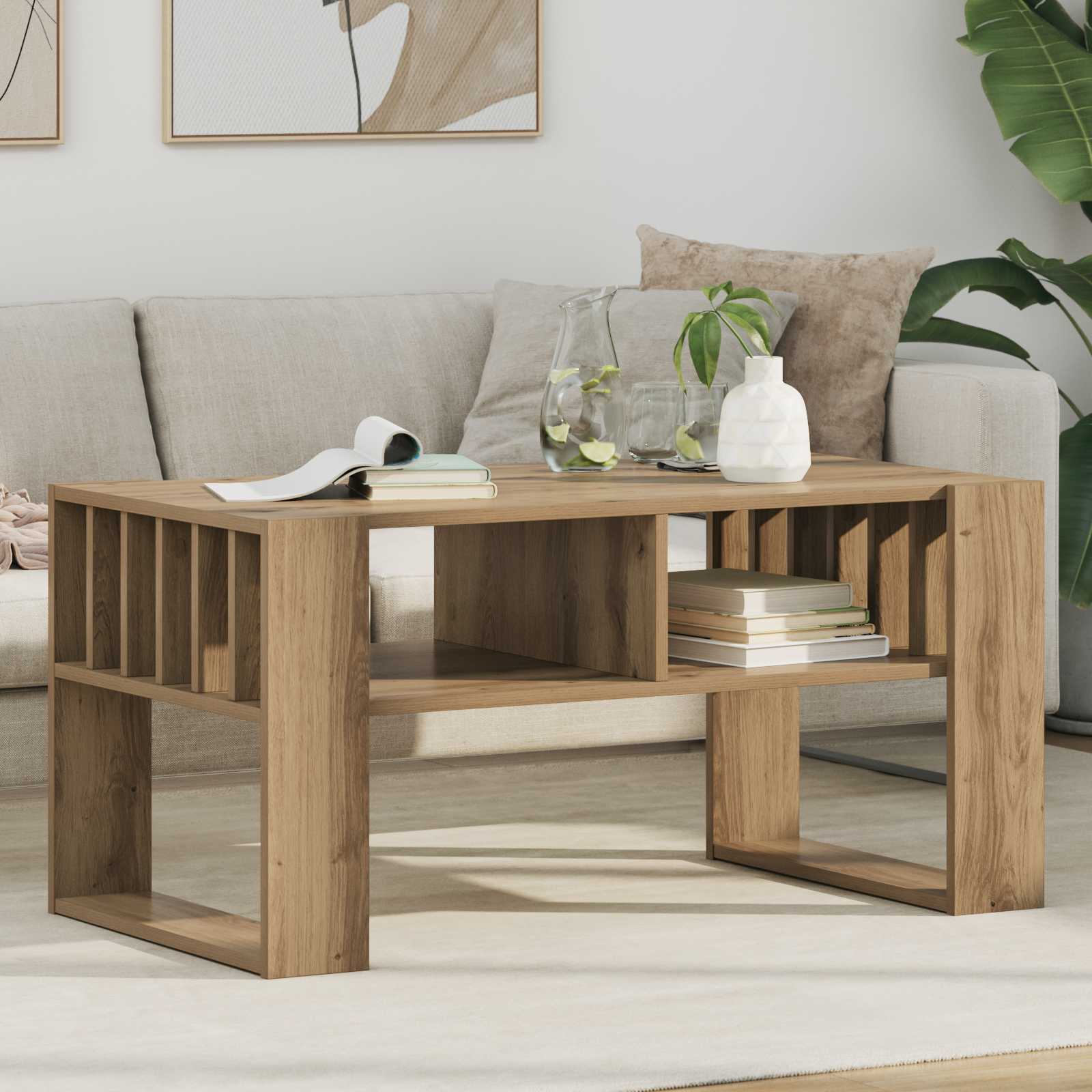 Table basse Chêne artisanal 92 x 49,5 x 45 cm Bois d'ingénierie - XIOS