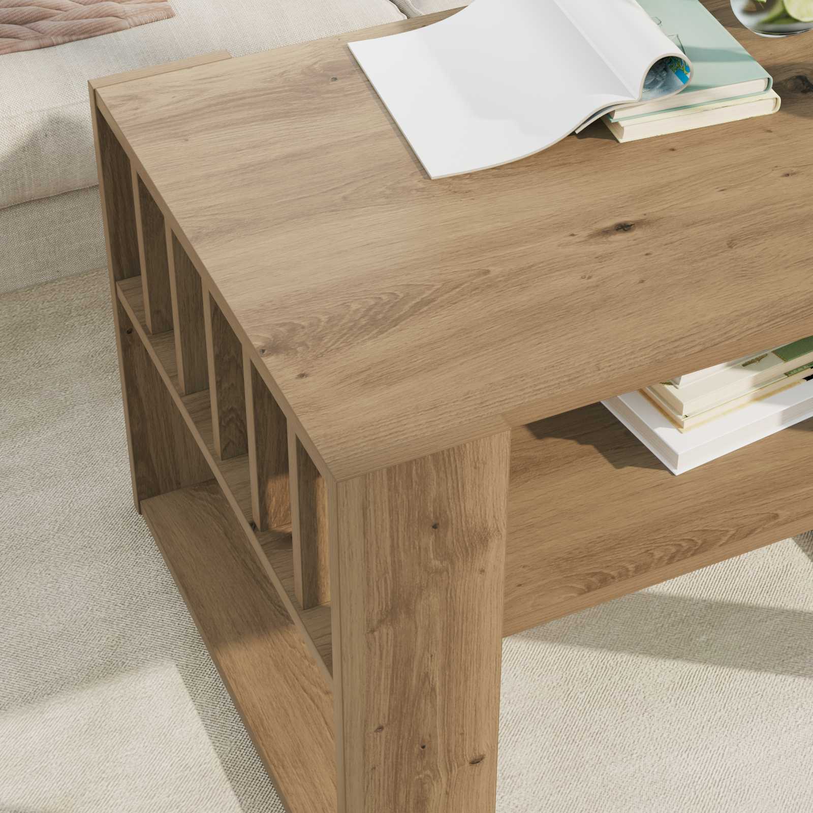 Table basse Chêne artisanal 66 x 49,5 x 45 cm Bois d'ingénierie - XIOS