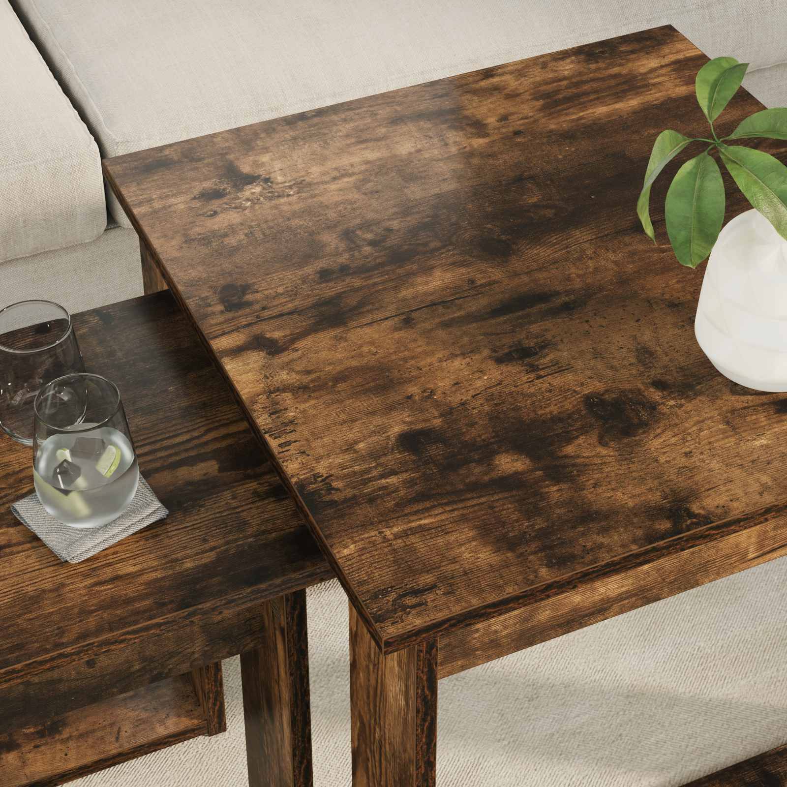 Ensemble de tables basses 2 pc Chêne fumé 50 x 52 x 42 cm - XIOS