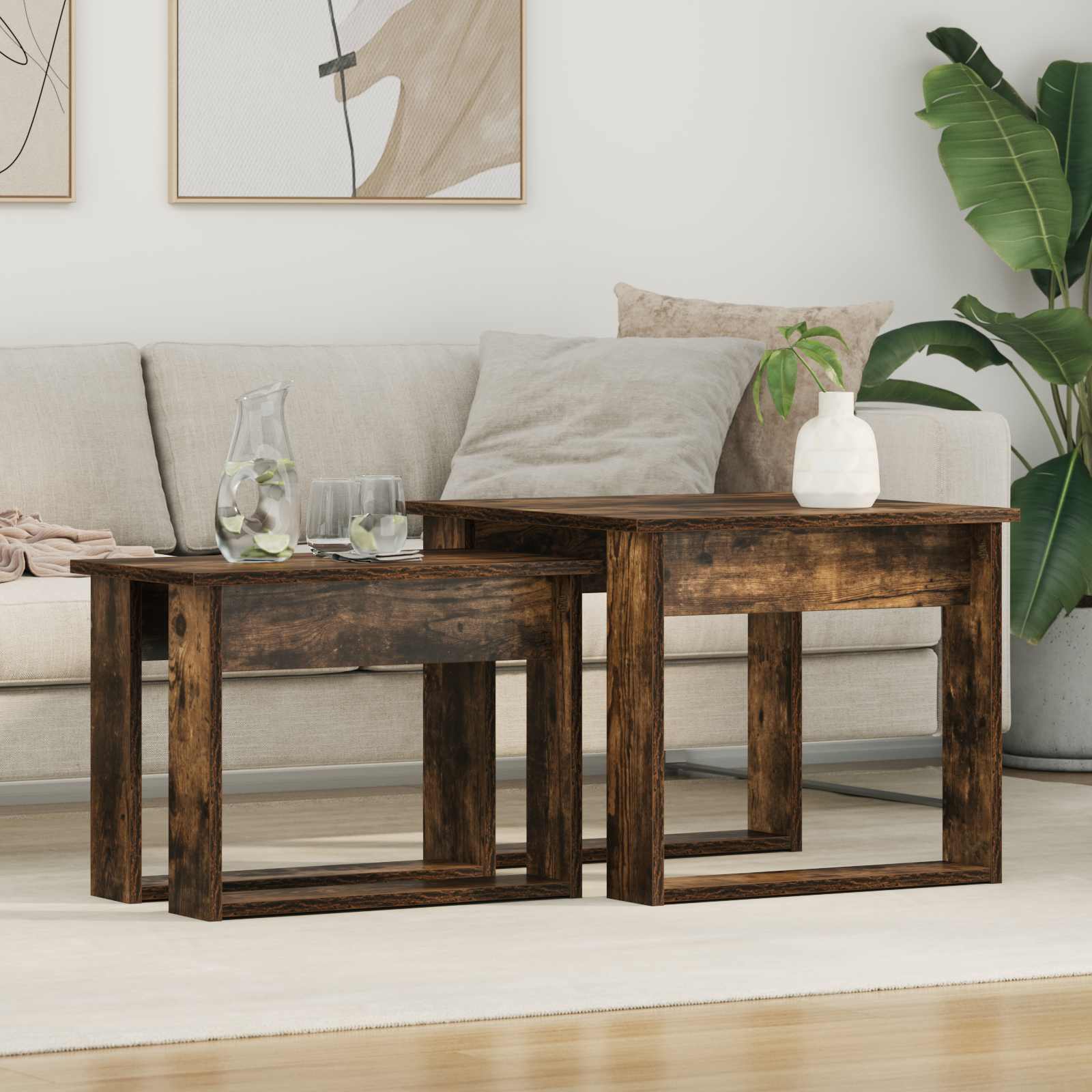Ensemble de tables basses 2 pc Chêne fumé 50 x 52 x 42 cm - XIOS