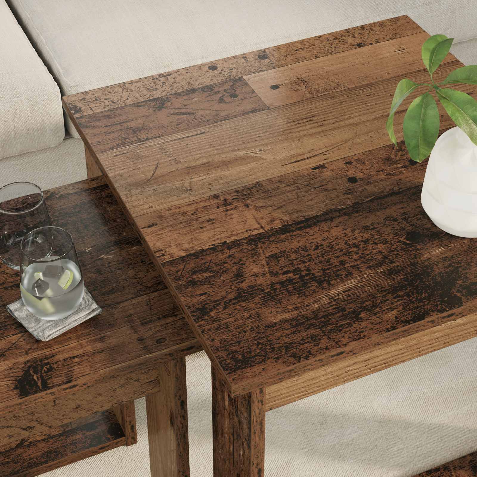 Ensemble de tables basses 2 pc Bois ancien 50 x 52 x 42 cm - XIOS