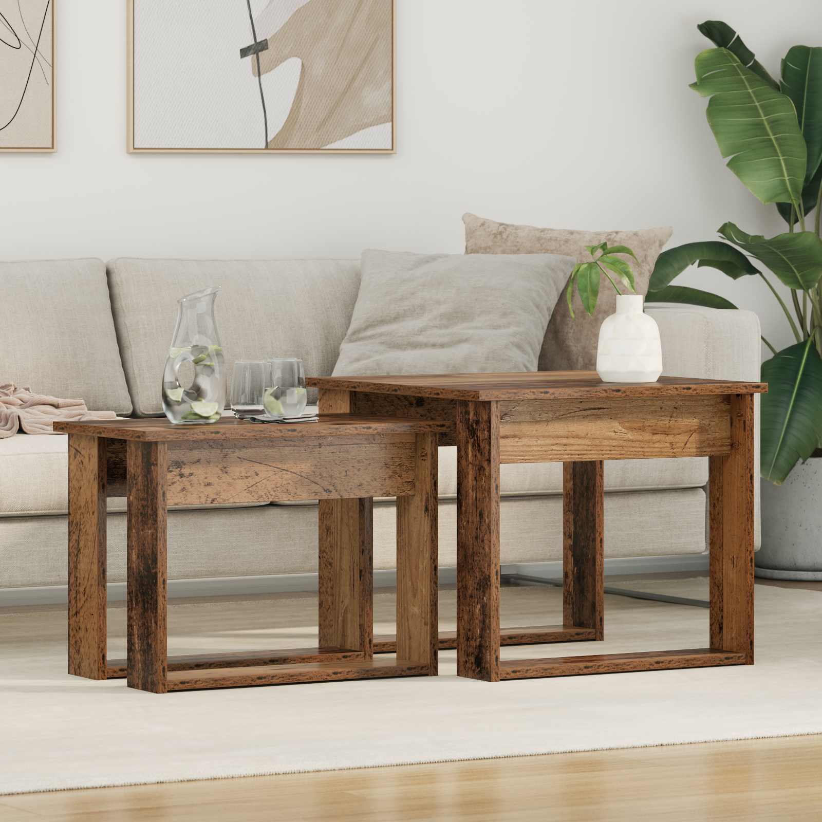 Ensemble de tables basses 2 pc Bois ancien 50 x 52 x 42 cm - XIOS