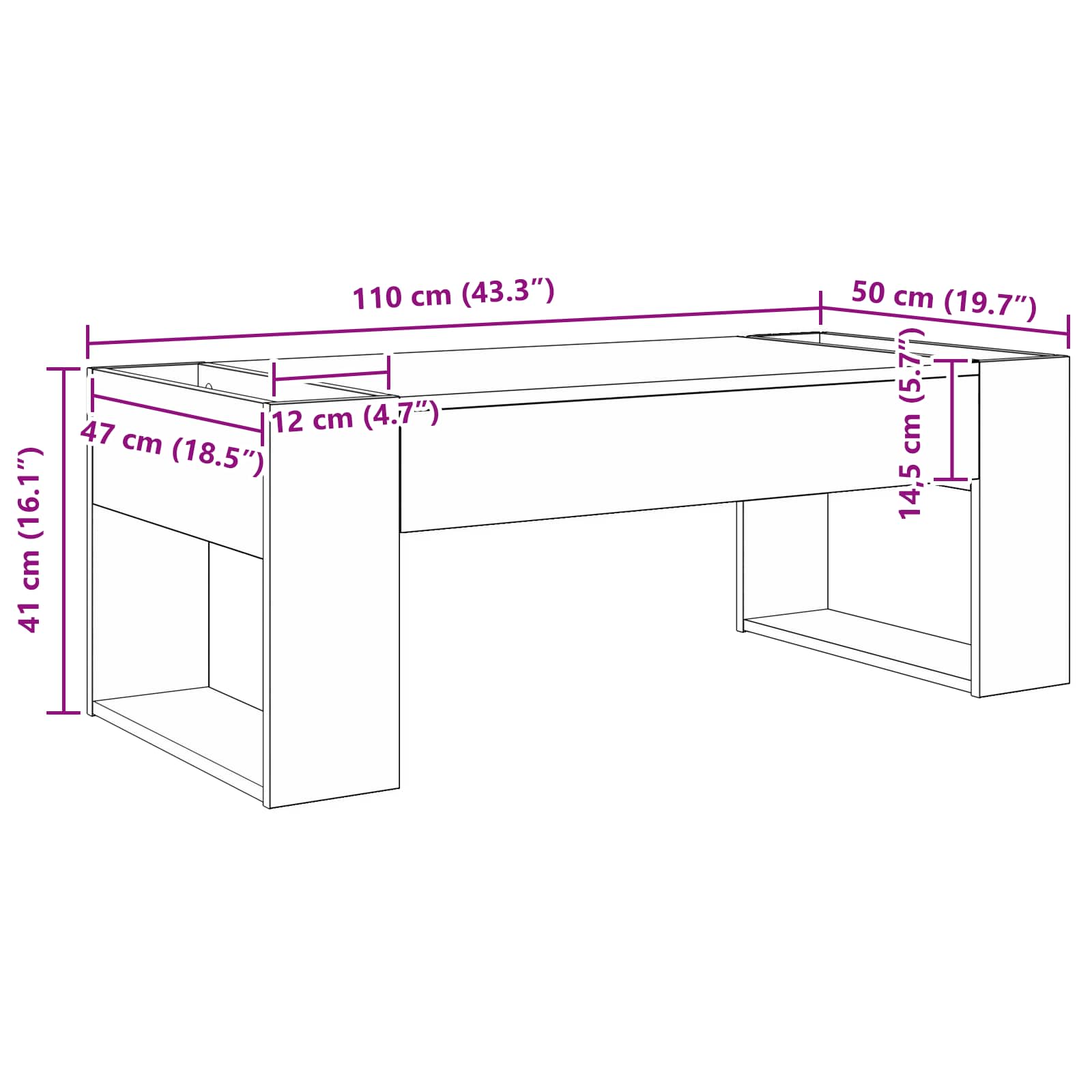Table basse Blanc 110 x 50 x 41 cm Bois d'ingénierie - XIOS