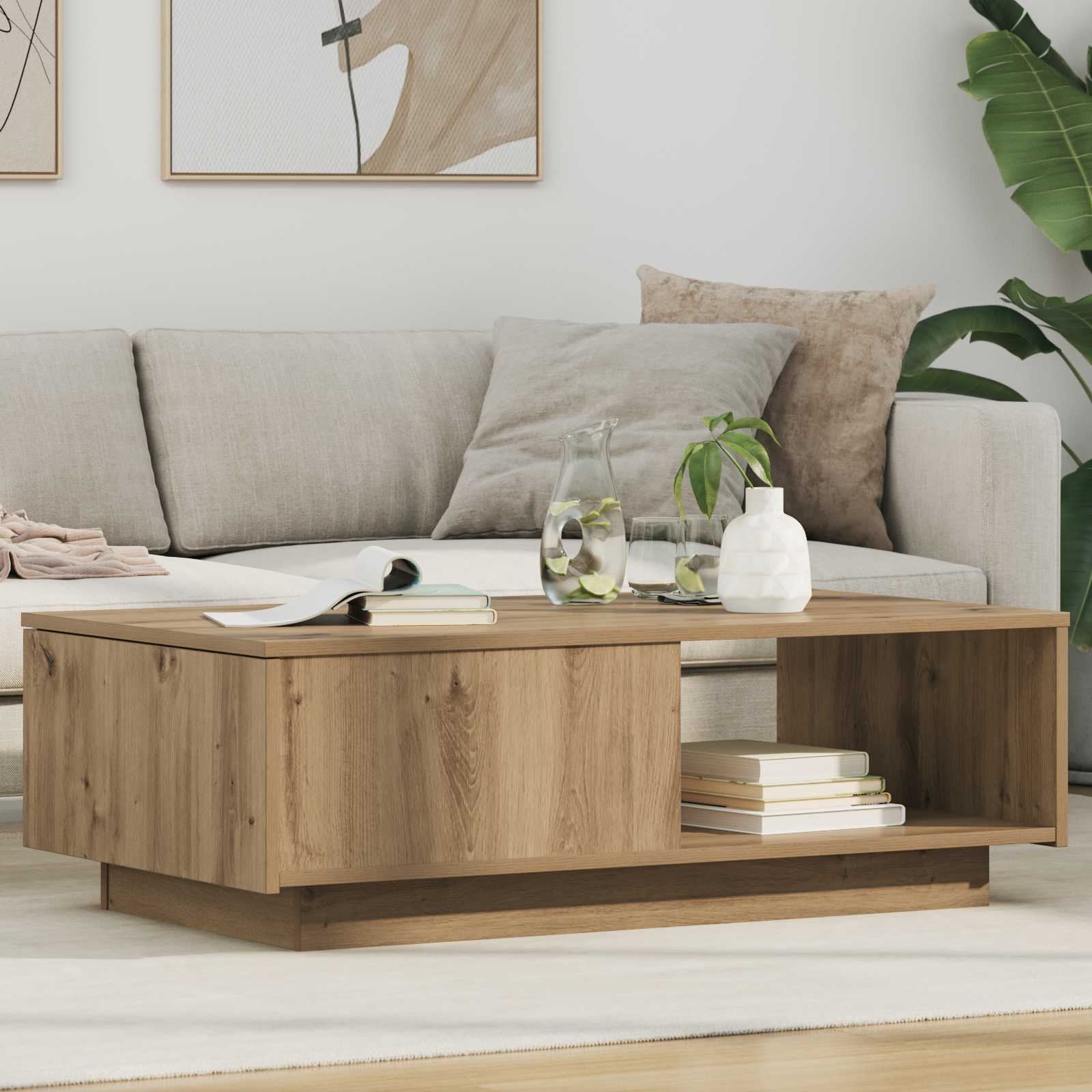 Table basse Chêne artisanal 95 x 55 x 31 cm Bois d'ingénierie - XIOS