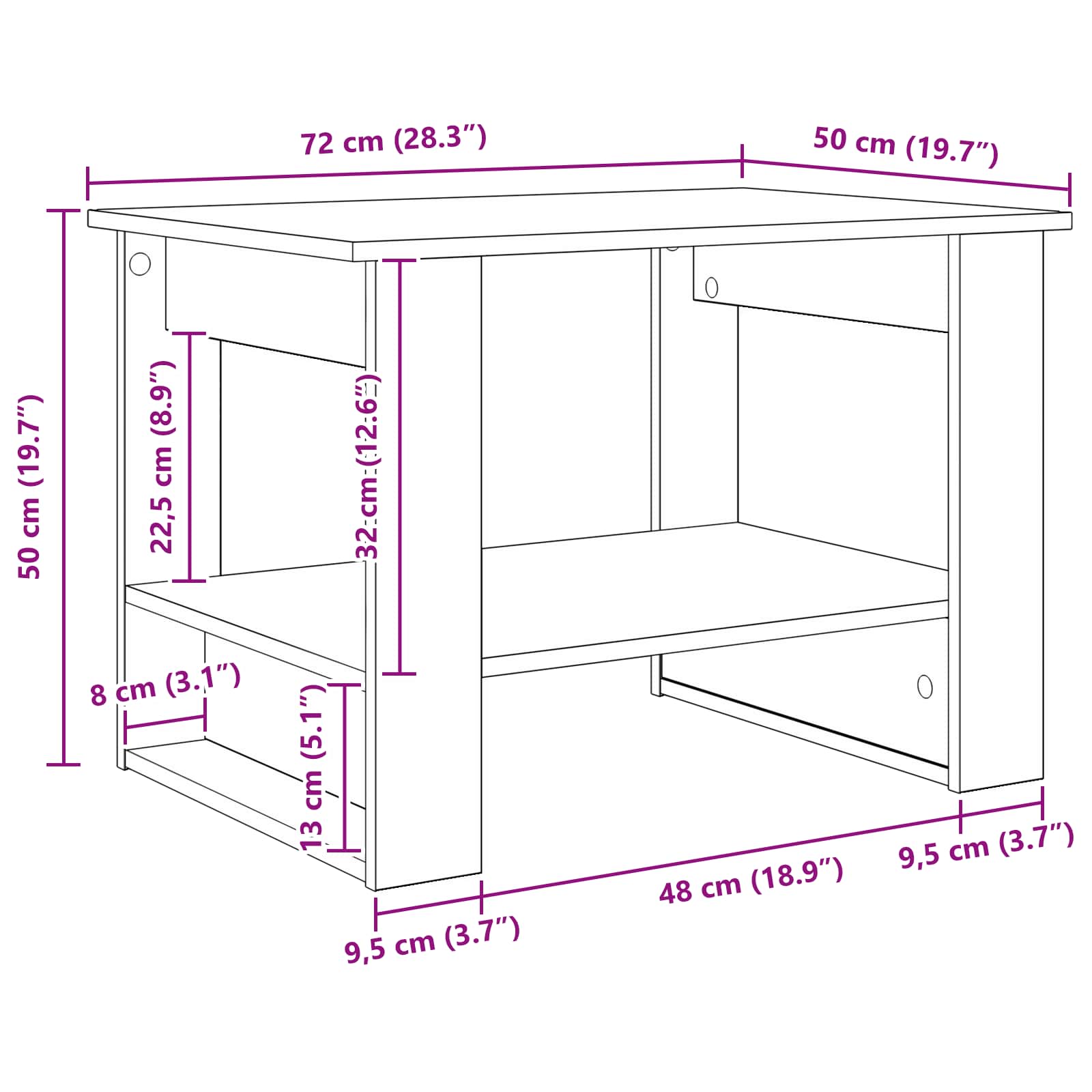 Table basse Chêne Sonoma 72 x 50 x 50 cm Bois d'ingénierie