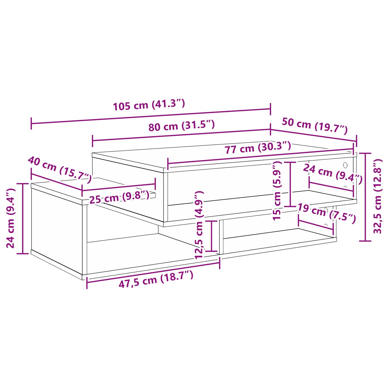 Table basse Chêne fumé 105 x 50 x 32,5 cm Bois d'ingénierie - XIOS