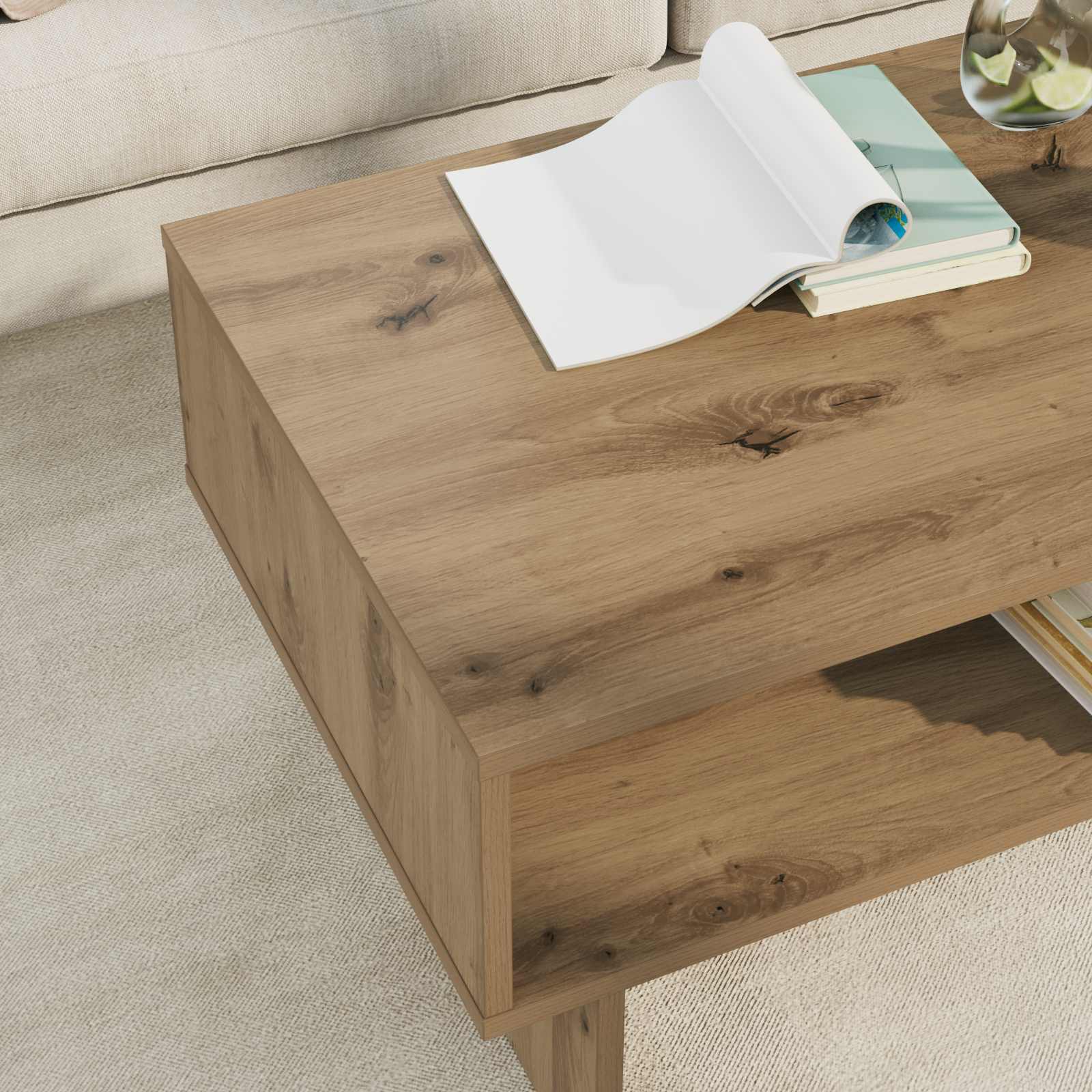 Table basse Chêne artisanal 80 x 46 x 35 cm Bois d'ingénierie - XIOS