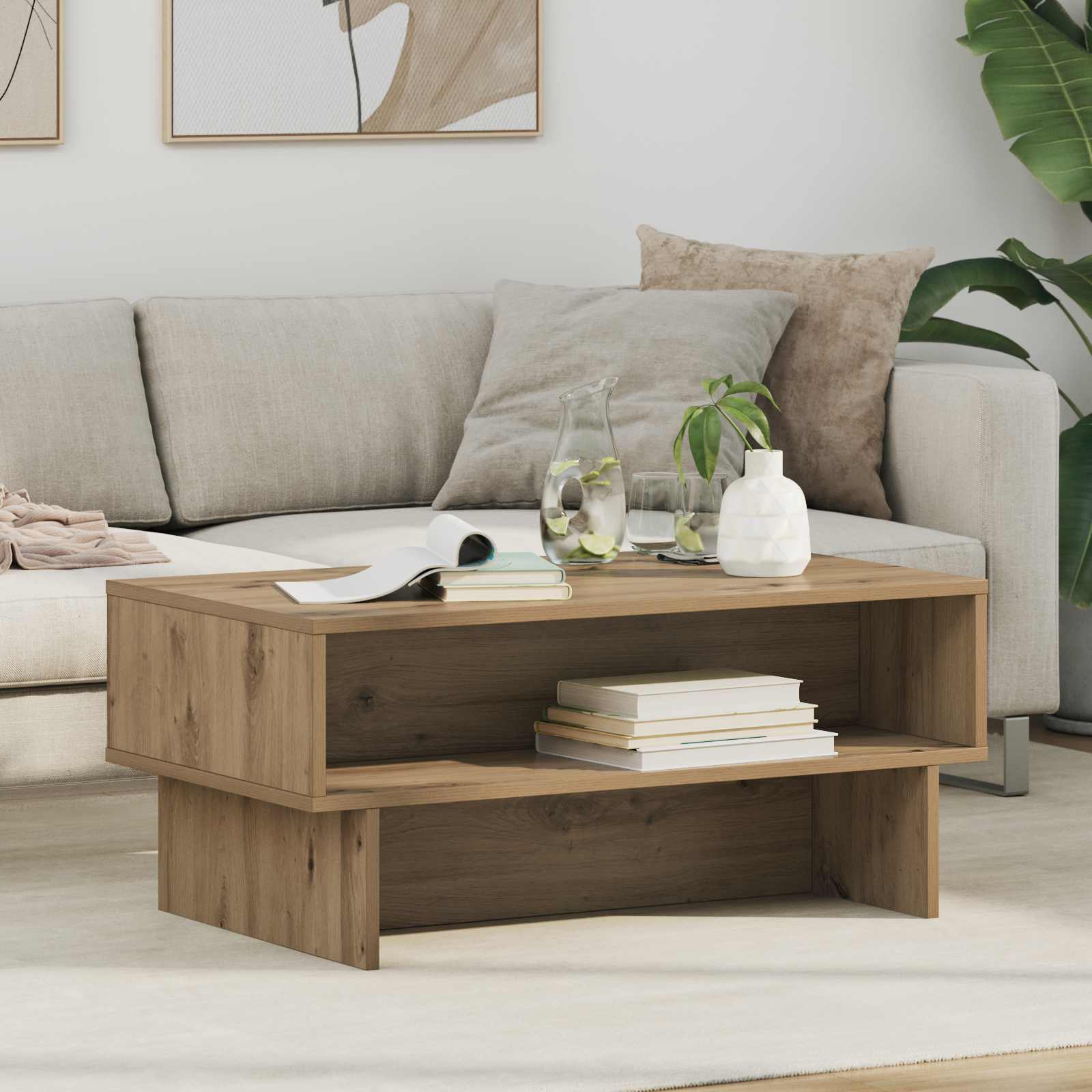 Table basse Chêne artisanal 80 x 46 x 35 cm Bois d'ingénierie - XIOS