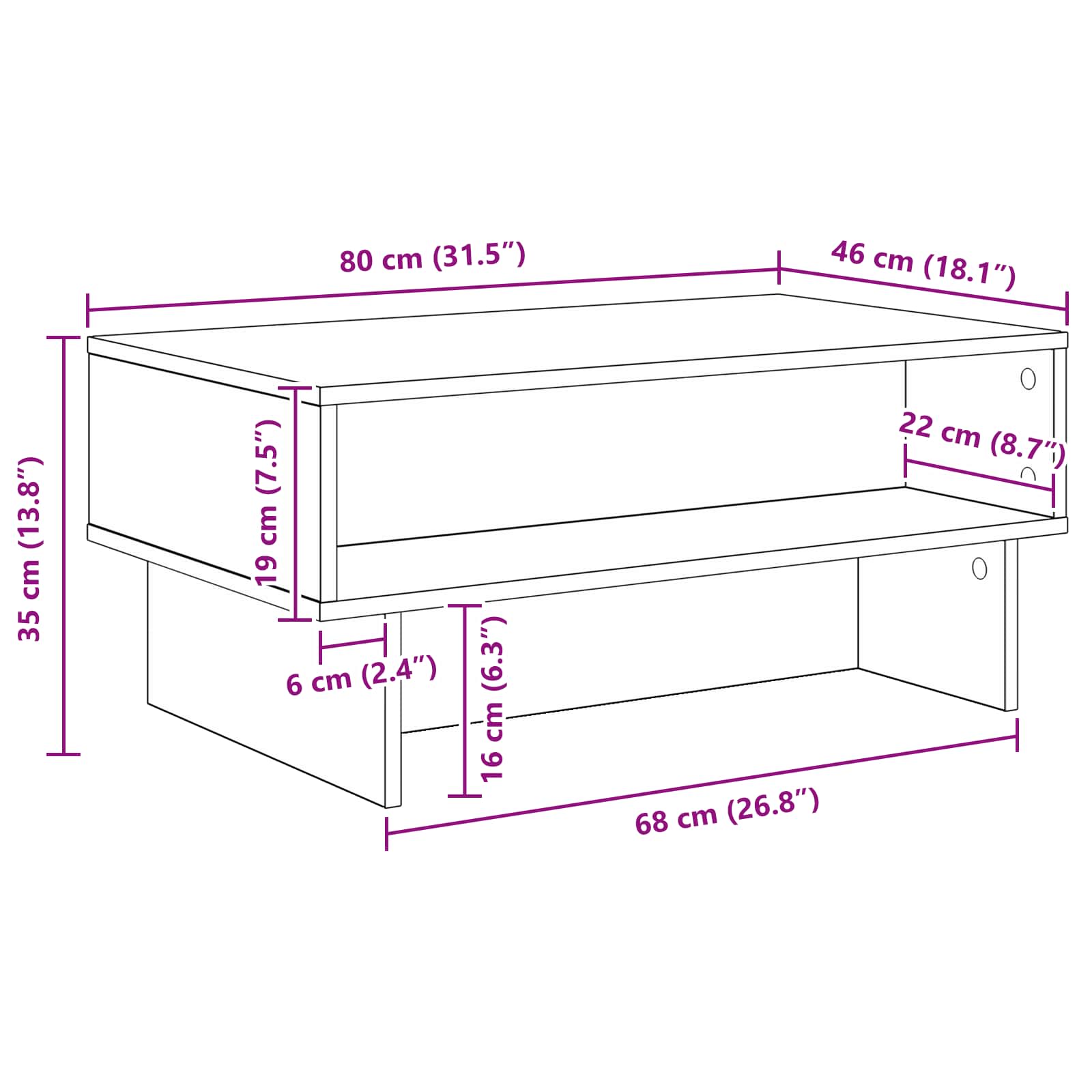 Table basse Chêne artisanal 80 x 46 x 35 cm Bois d'ingénierie - XIOS