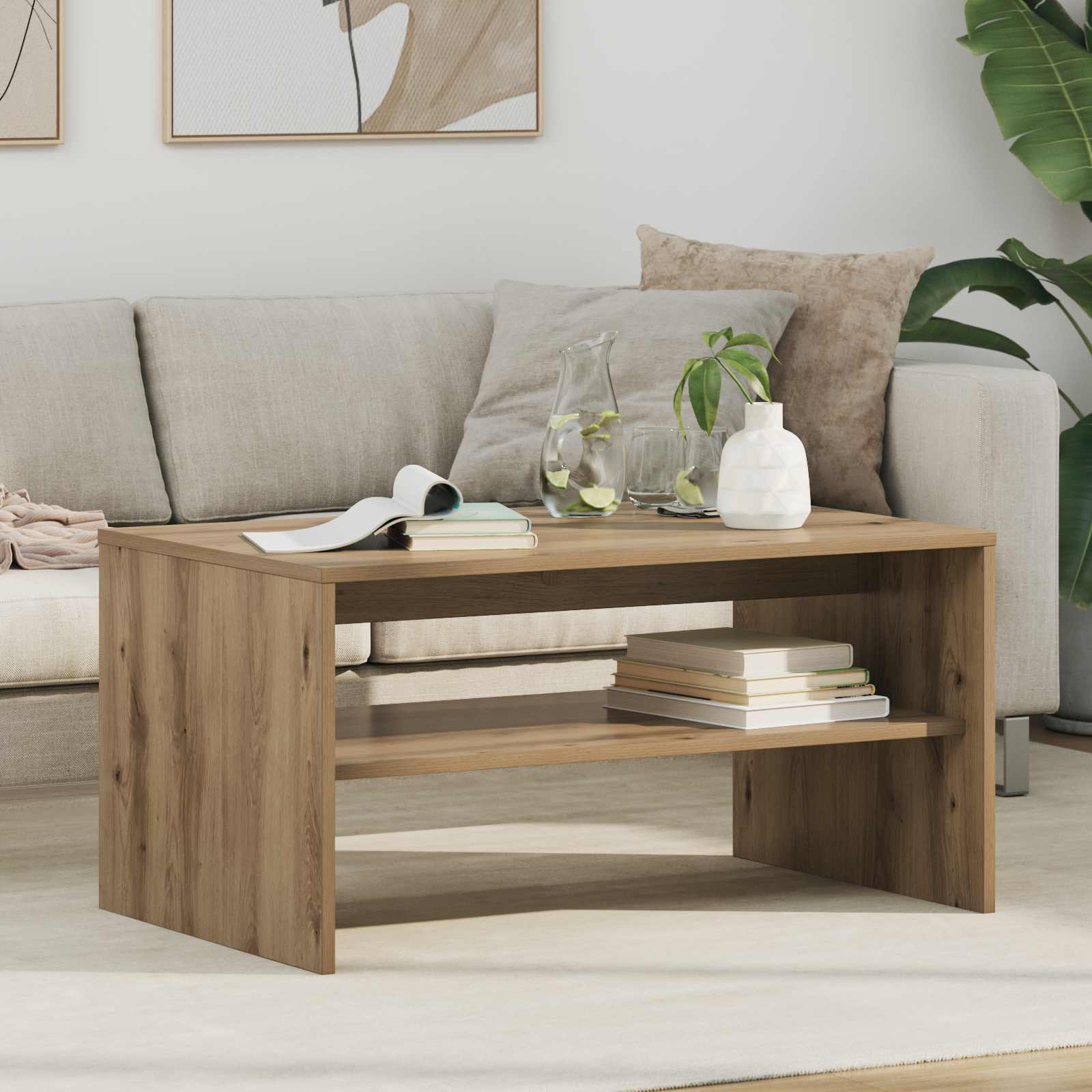 Table basse Chêne artisanal 80 x 50 x 40 cm Bois d'ingénierie - XIOS