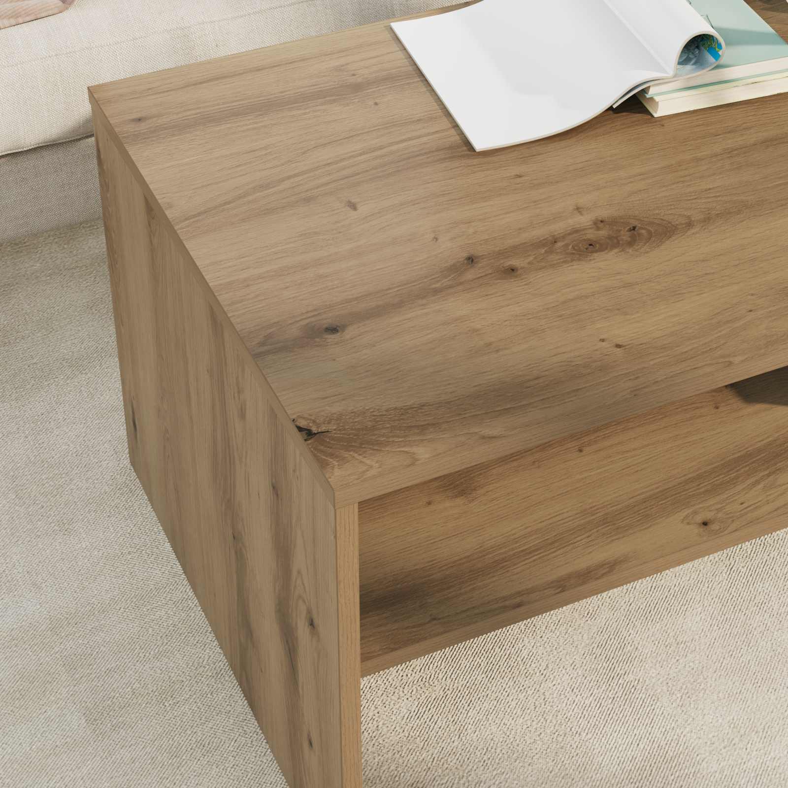 Table basse Chêne artisanal 100 x 50 x 40 cm Bois d'ingénierie - XIOS
