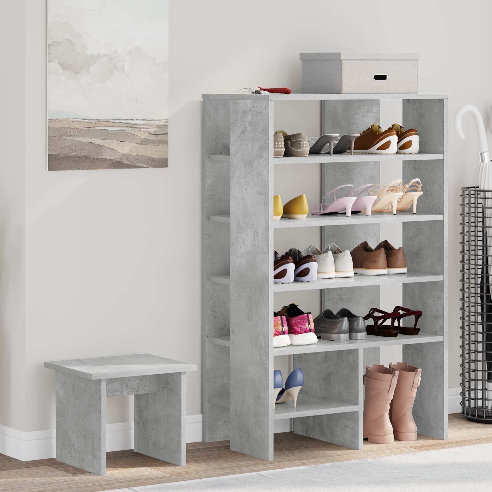 Cabinet à chaussures 2 pcs Gris béton Bois d'ingénierie - XIOS